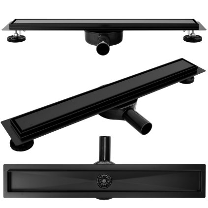 Rea Lineárny nerezový odtokový žľab NEO BLACK PRO 70 cm s 360° stupňovým sifónom, čierny, REA-G8906