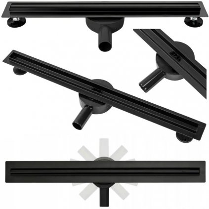 Rea Neo Slim Pro, lineárny nerezový odtokový žľab 70 cm s 360° stupňovým sifónom, čierna matná, REA-G8901