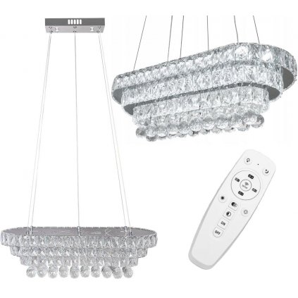 Toolight, Krištáľové závesné stropné svietidlo LED 102W + diaľkové ovládanie APP417-CP, chrómová, OSW-65015