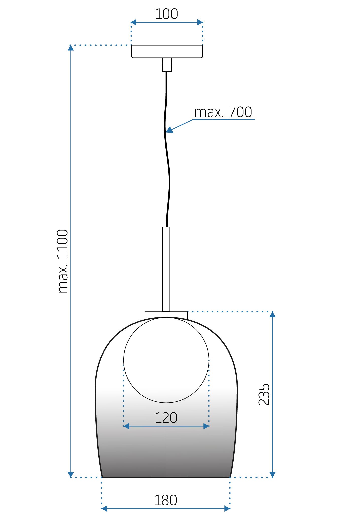 Toolight - stropná sklenená lampa G9 25W APP1026-1CP, čierna, OSW-09484
