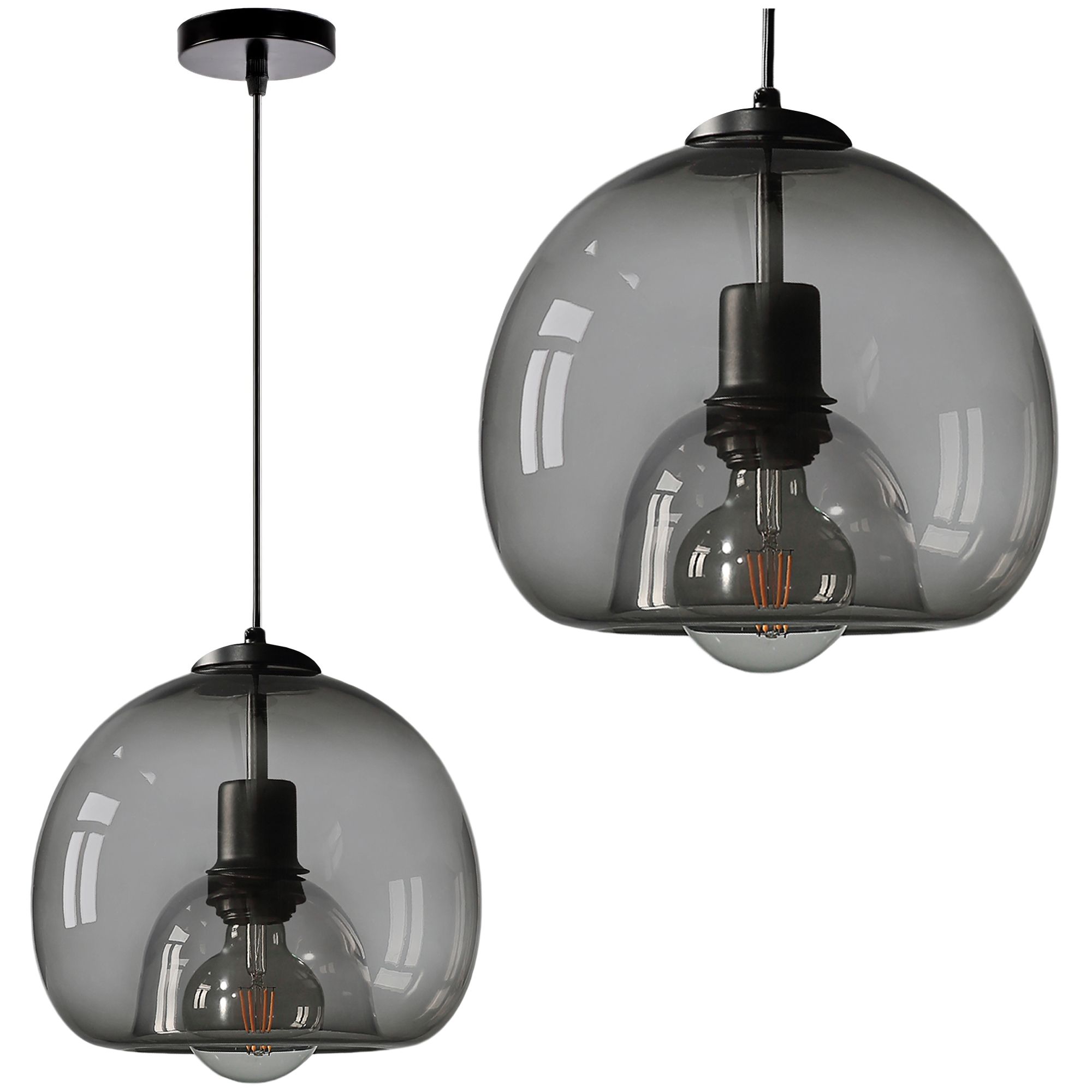 Toolight - závesné sklenené svietidlo s dymového skla E27 60W APP1027-1CP, čierna, OSW-01154