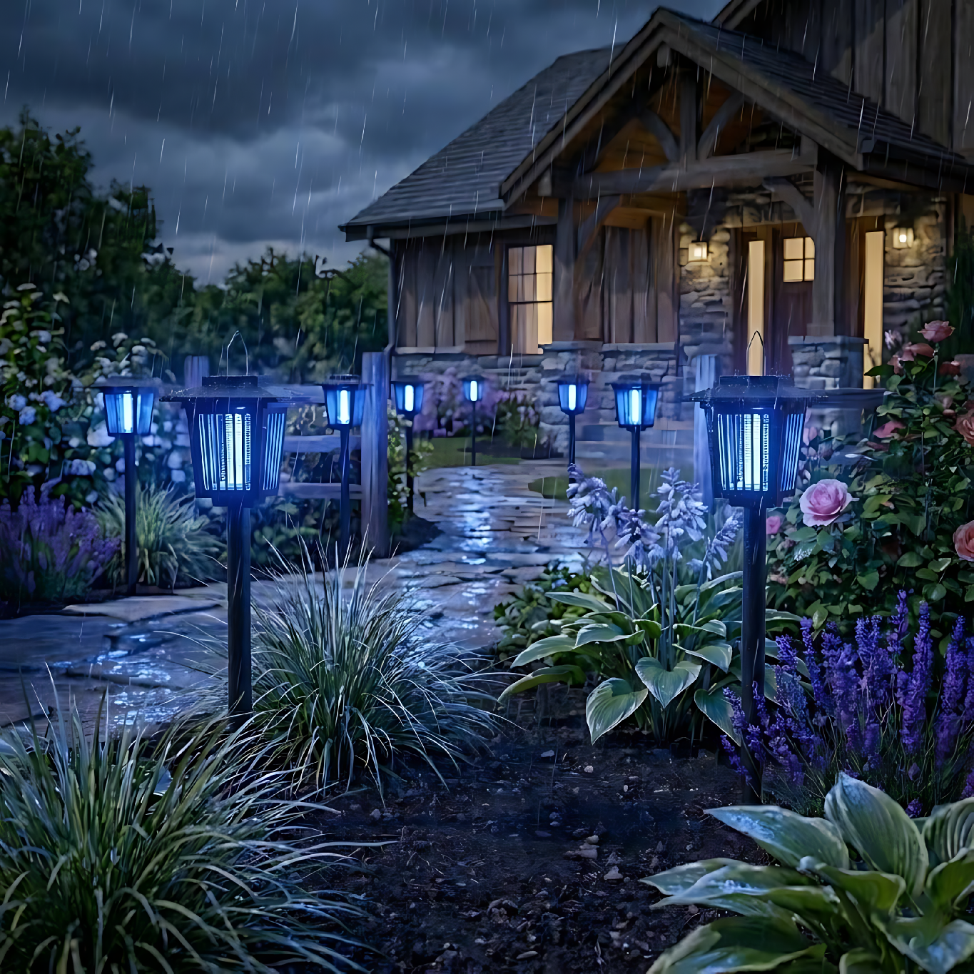 Bluegarden, LED solárna lampa proti hmyzu 15x15x27 cm J-22, čierna, OGR-02107