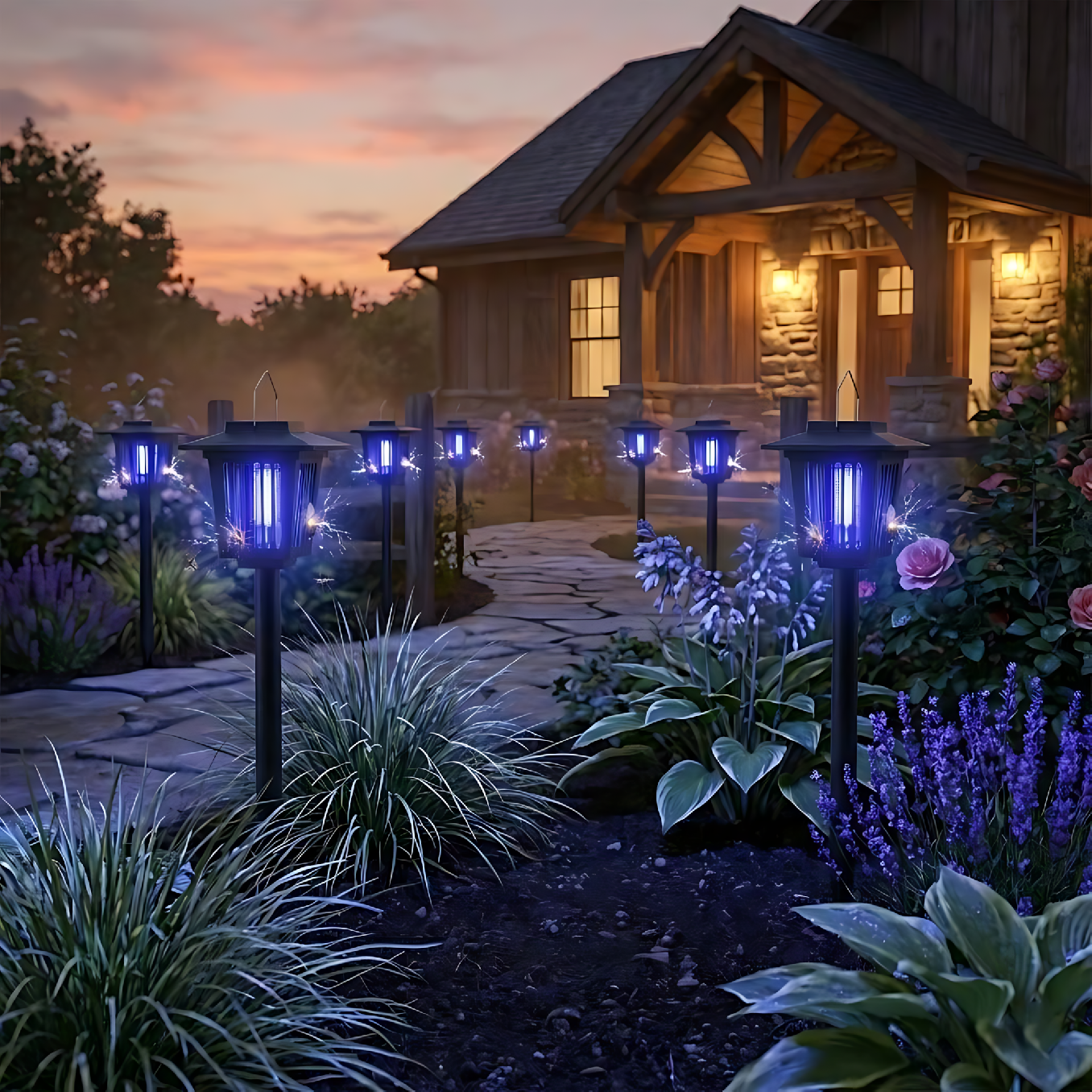 Bluegarden, LED solárna lampa proti hmyzu 15x15x27 cm J-22, čierna, OGR-02107