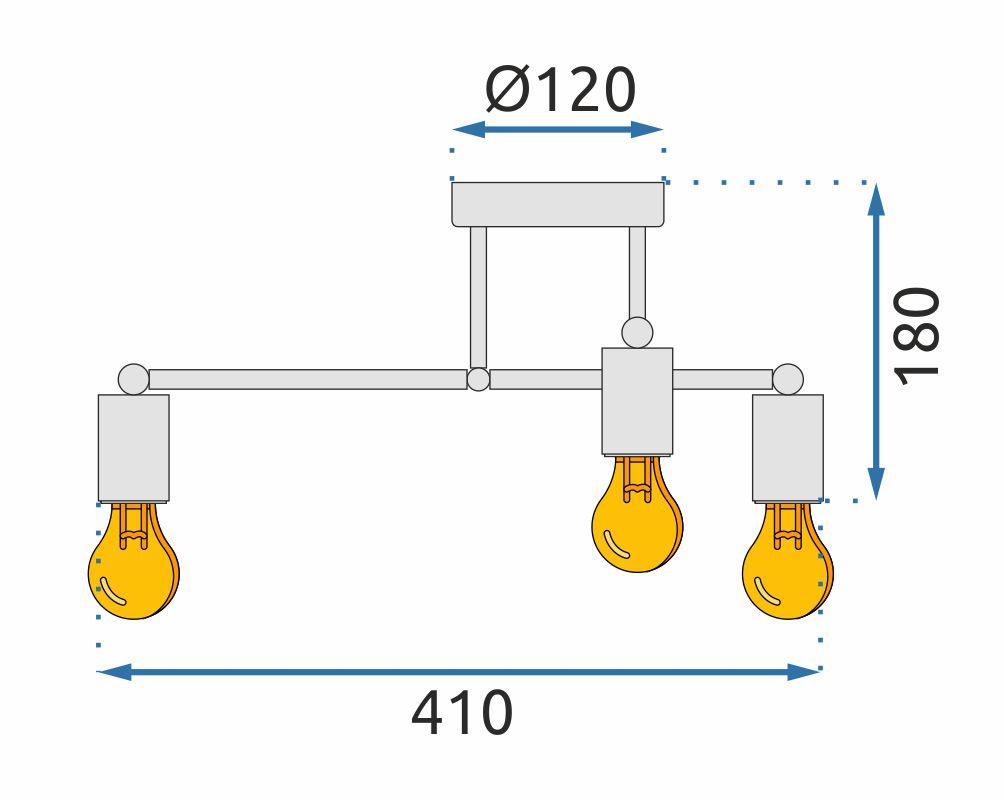 Toolight - Stropná lampa 4-bodová s čiernymi ramenami 392200, čierna, OSW-07623