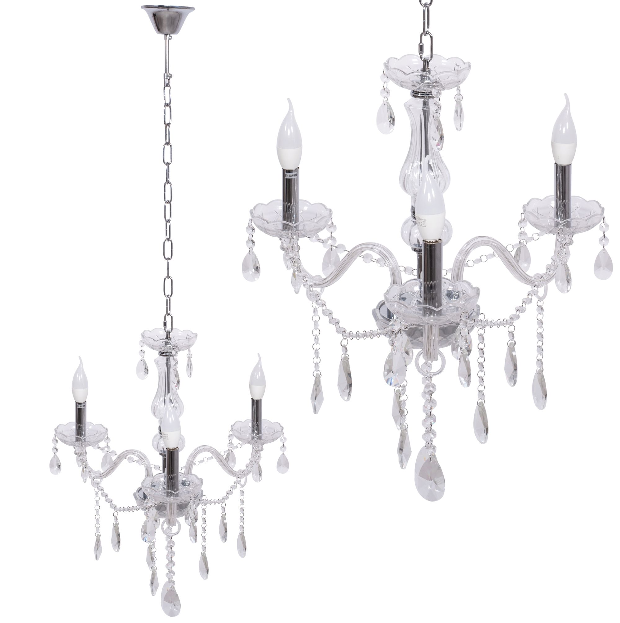 Toolight - Krištáľový závesný luster 3xE14 60W 300752, strieborná, OSW-04601