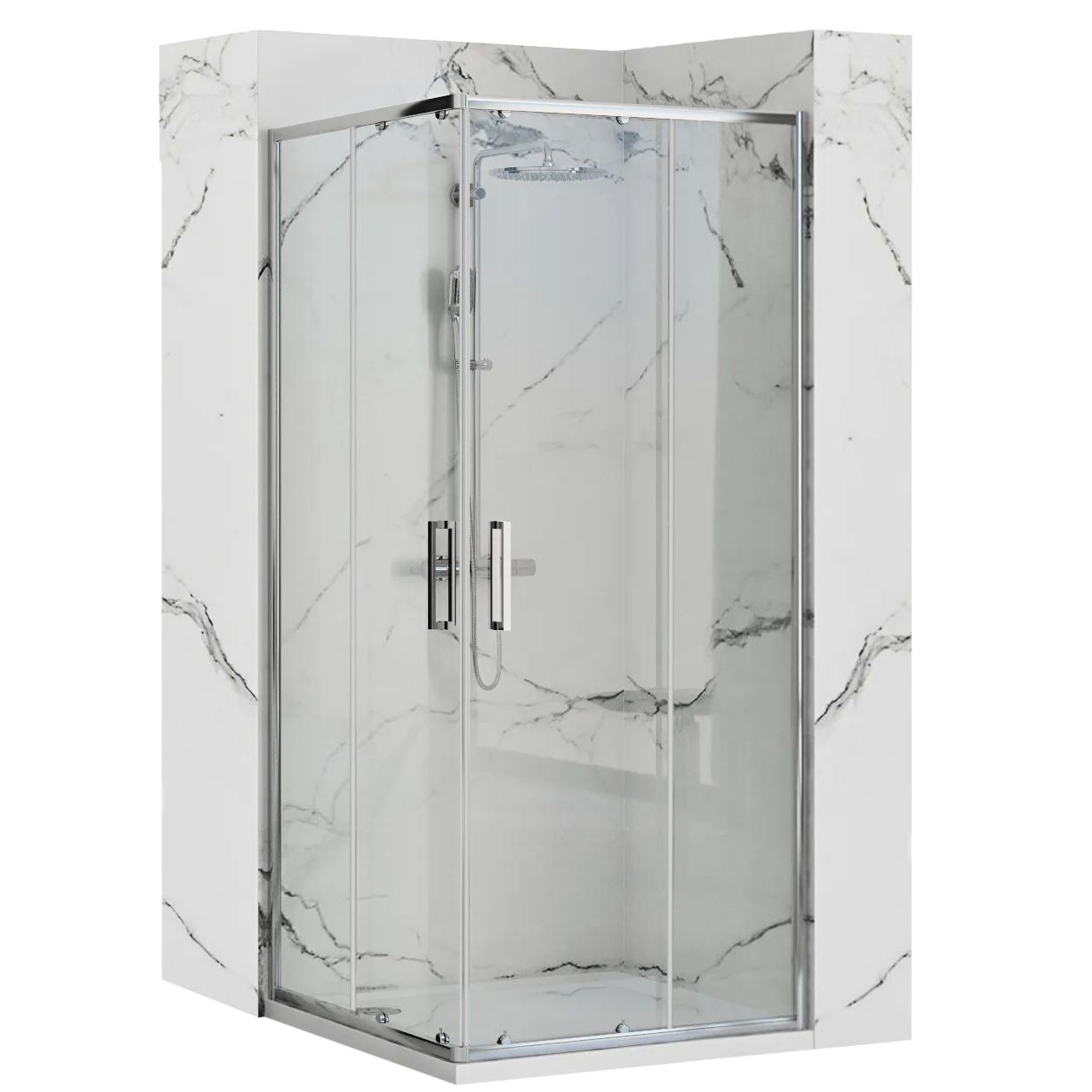Rea Punto, sprchový kút s posuvnými dverami 90(dvere) x 90(dvere) x 190 cm, 5mm číre sklo, chrómový profil, REA-K0867