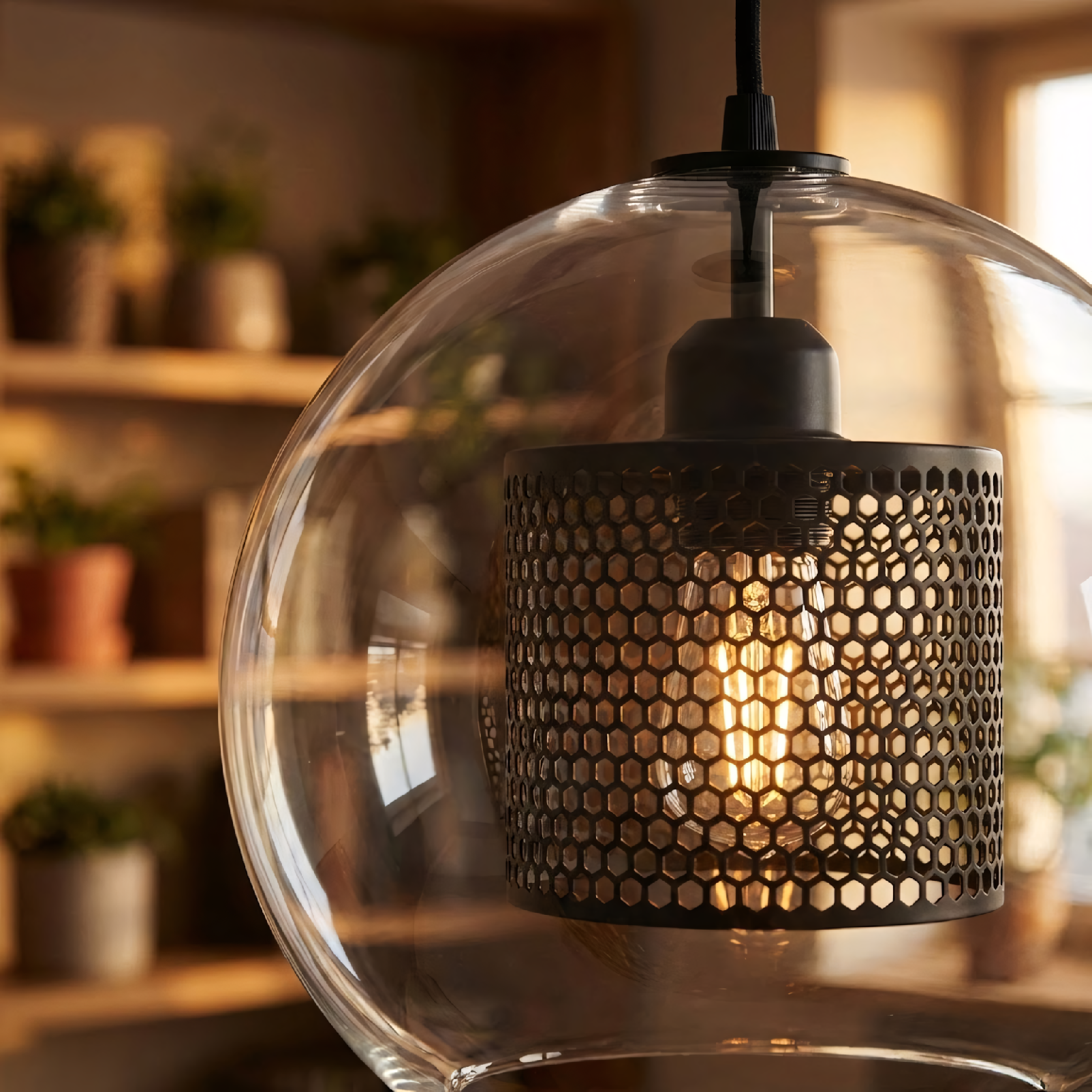 Toolight - Sklenená závesná lampa loft APP558-1CP 25cm 1xE27 60W, čierna, OSW-08751
