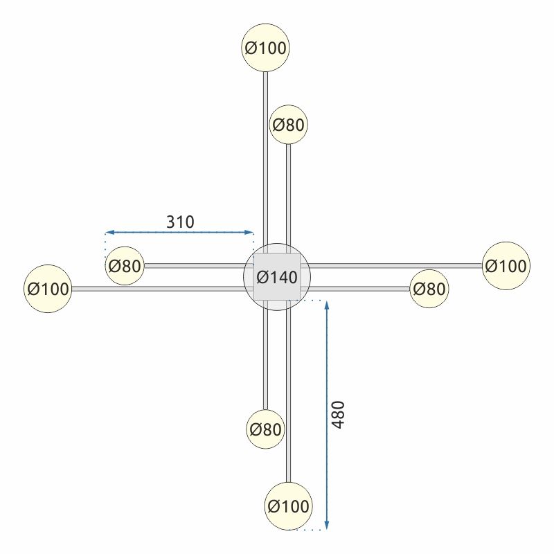 Toolight - LED stropné svietidlo 8-ramenné 8x40W APP210-3CPR + diaľkové ovládanie, čierna, OSW-08465