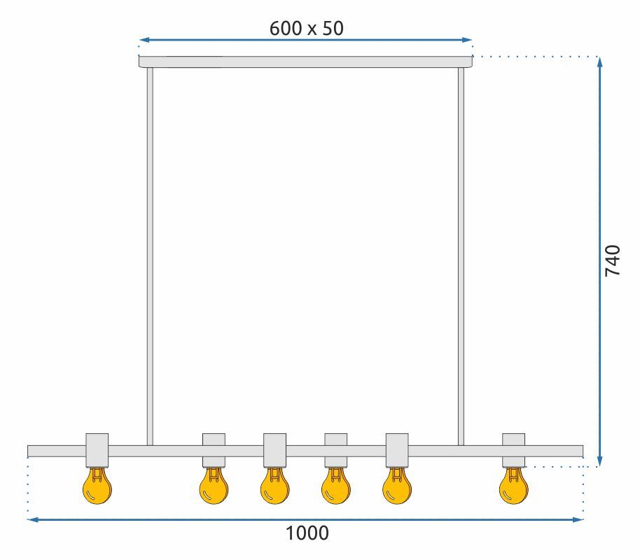 Toolight - Kovová industriálna stropná lampa 6xE27 APP480-6CP, čierna, OSW-00906