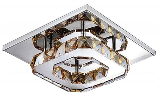 Toolight - Krištáľová hranatá stropná lampa Glamour 8W, teplé svetlo, APP405-C, chrómová, OSW-65003