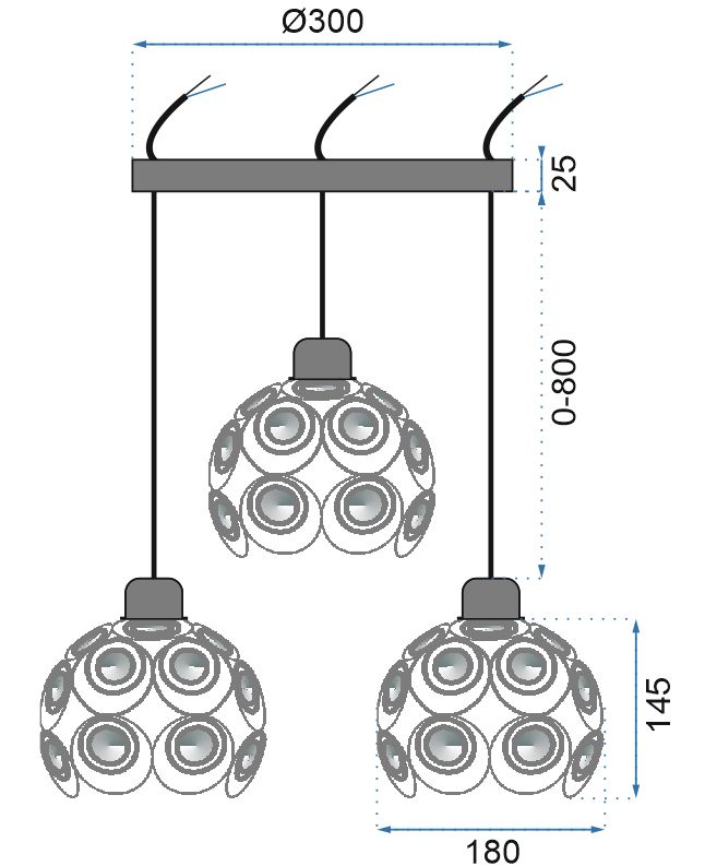 Toolight Edison, závesné svietidlo 3xE27 APP209-3CPR, čierna, OSW-30002