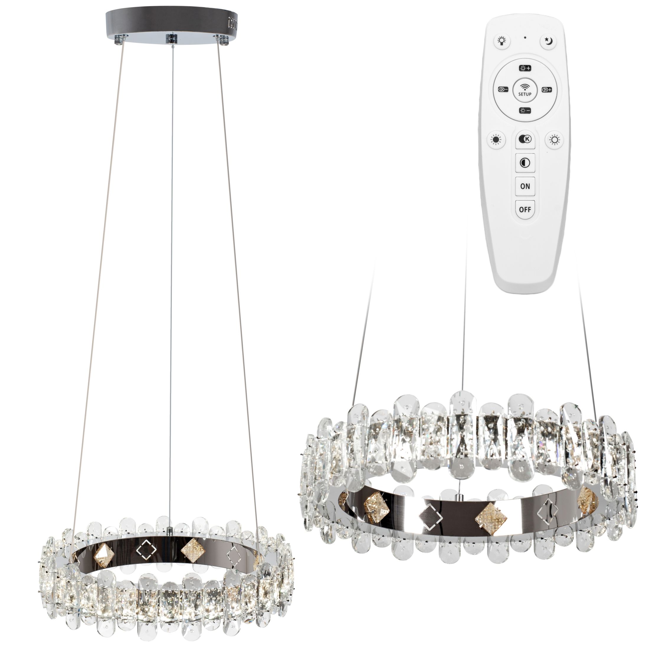 Toolight, LED závesné svietidlo s krištáľmi APP1041-CP + diaľkové ovládanie, chrómová, OSW-09472