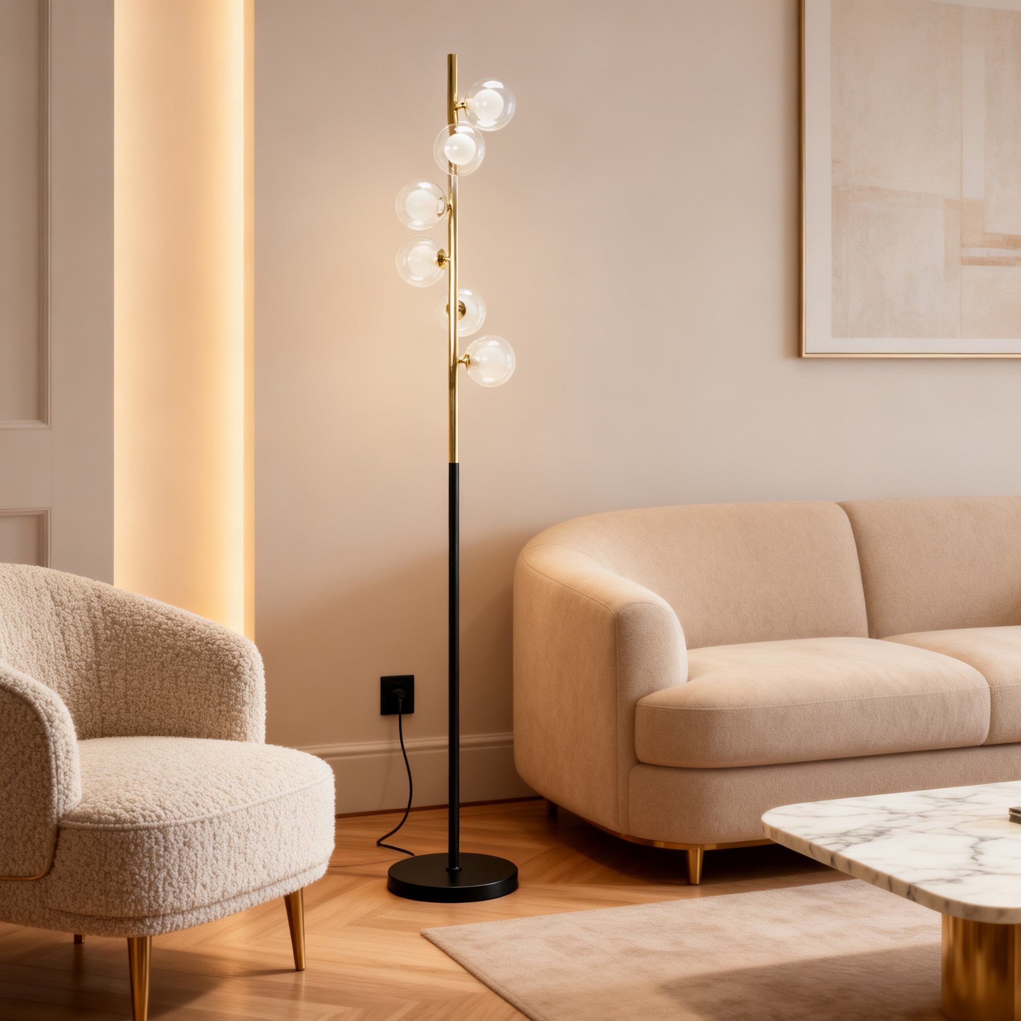 Toolight, podlahová lampa 6xG9 APP917-6F, zlatá-čierna, OSW-03206