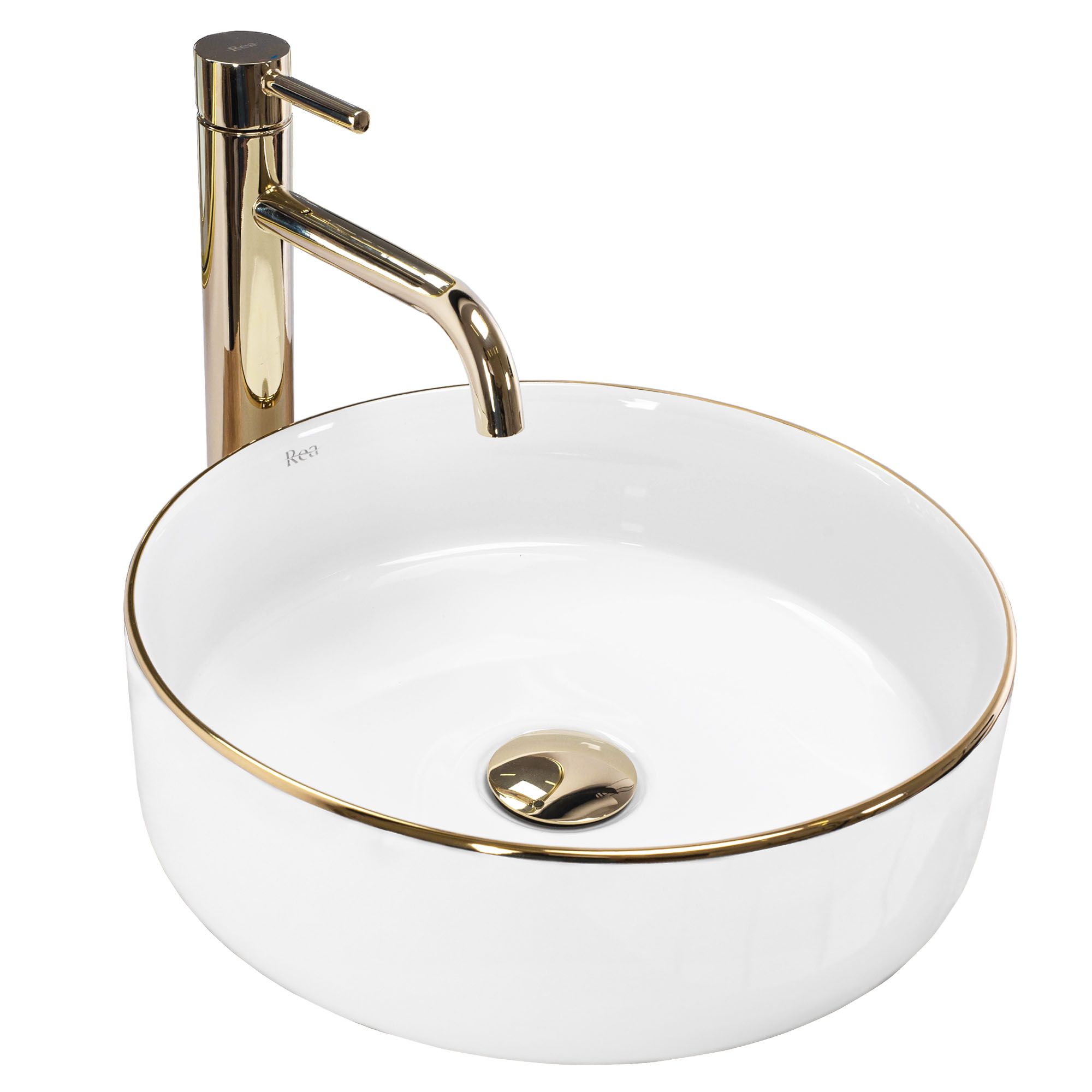 Rea Sami Gold Edge, umývadlo na dosku 36x36 cm, biela-zlatá, REA-U6758