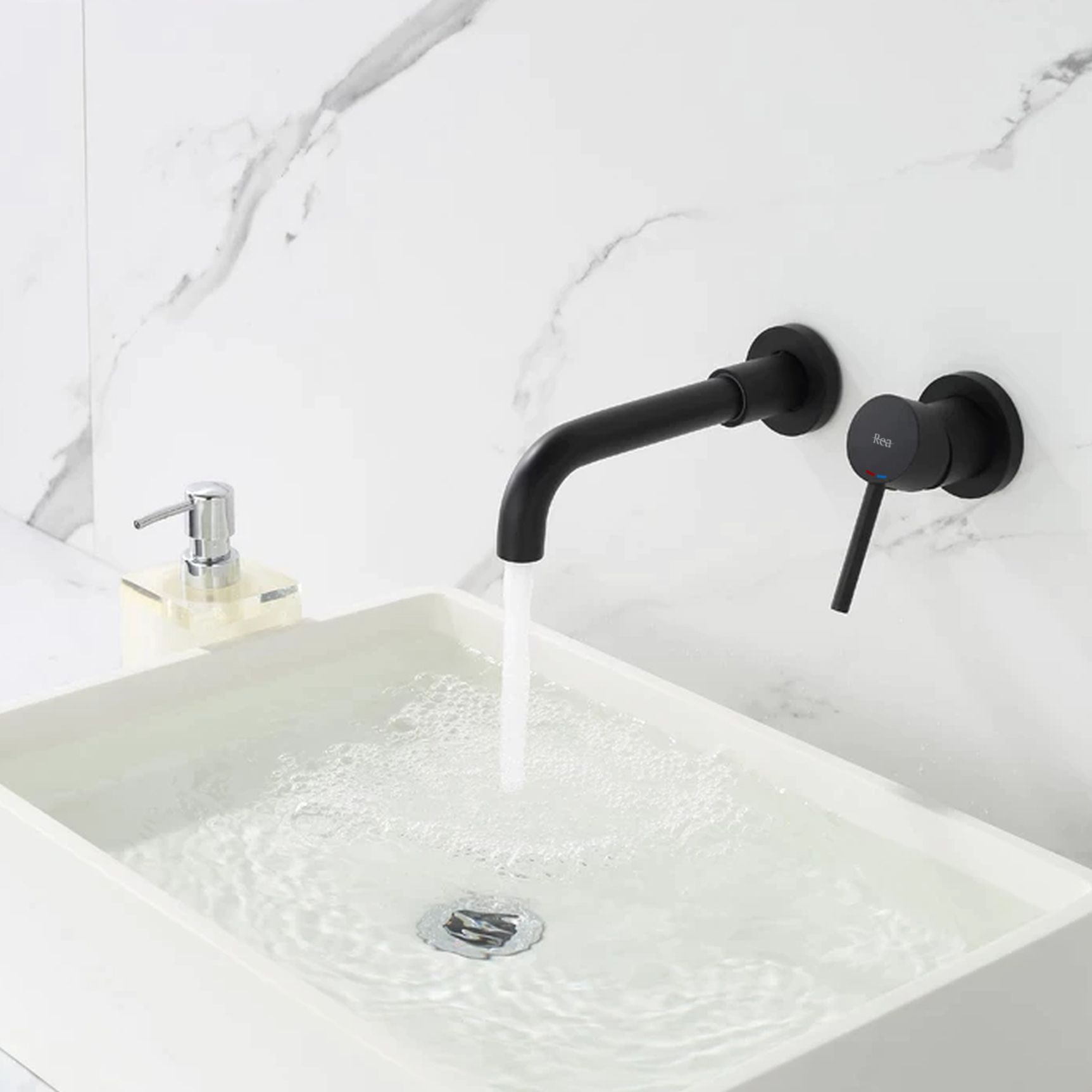 Rea Lungo Long, podomietková umývadlová/vaňová batéria + BOX, čierna matná, REA-B0371