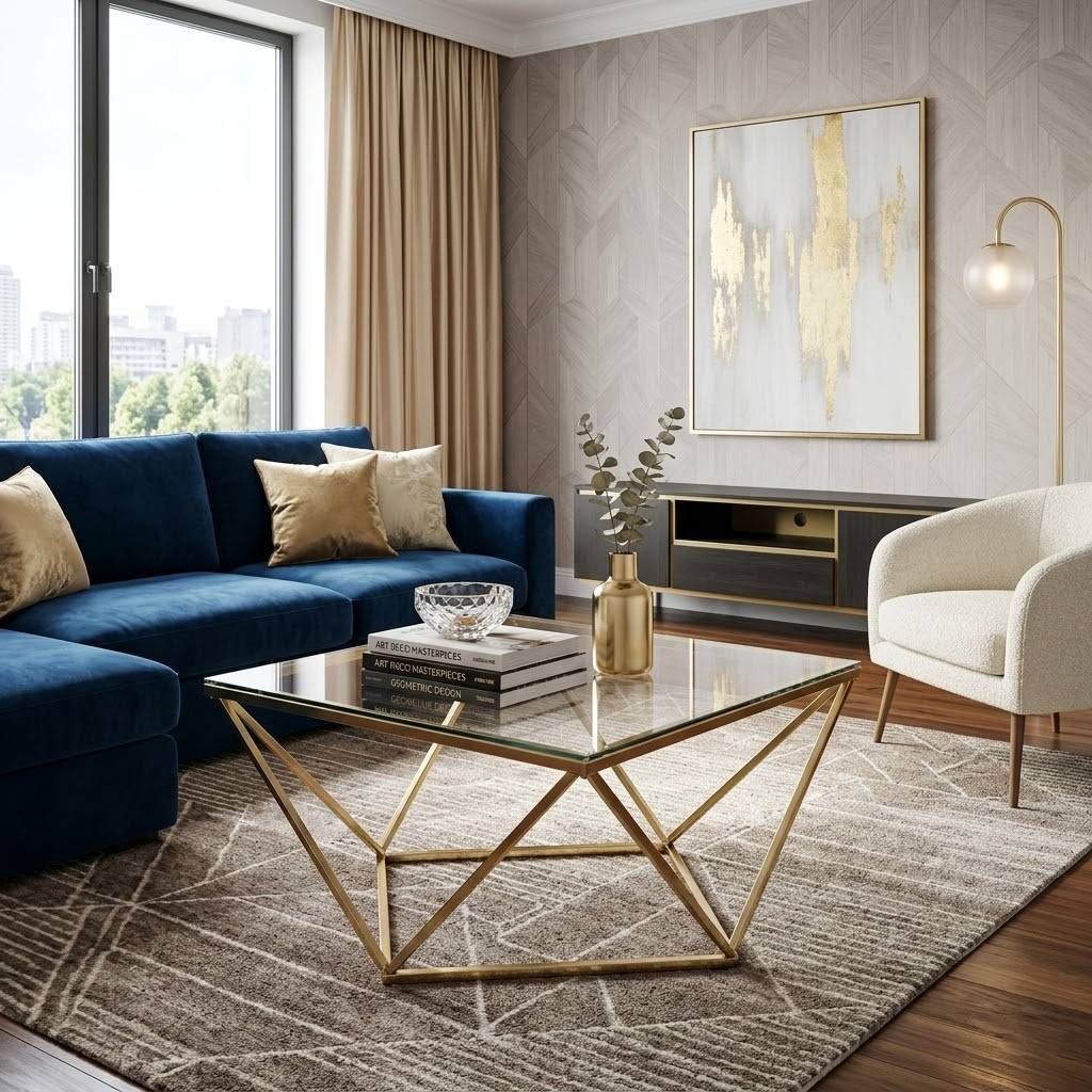 Tutumi, sklenený konferenčný stolík Glamour 80x80x45 CS-14G, zlatá, KRZ-06585