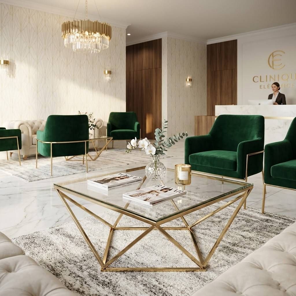 Tutumi, sklenený konferenčný stolík Glamour 80x80x45 CS-14G, zlatá, KRZ-06585