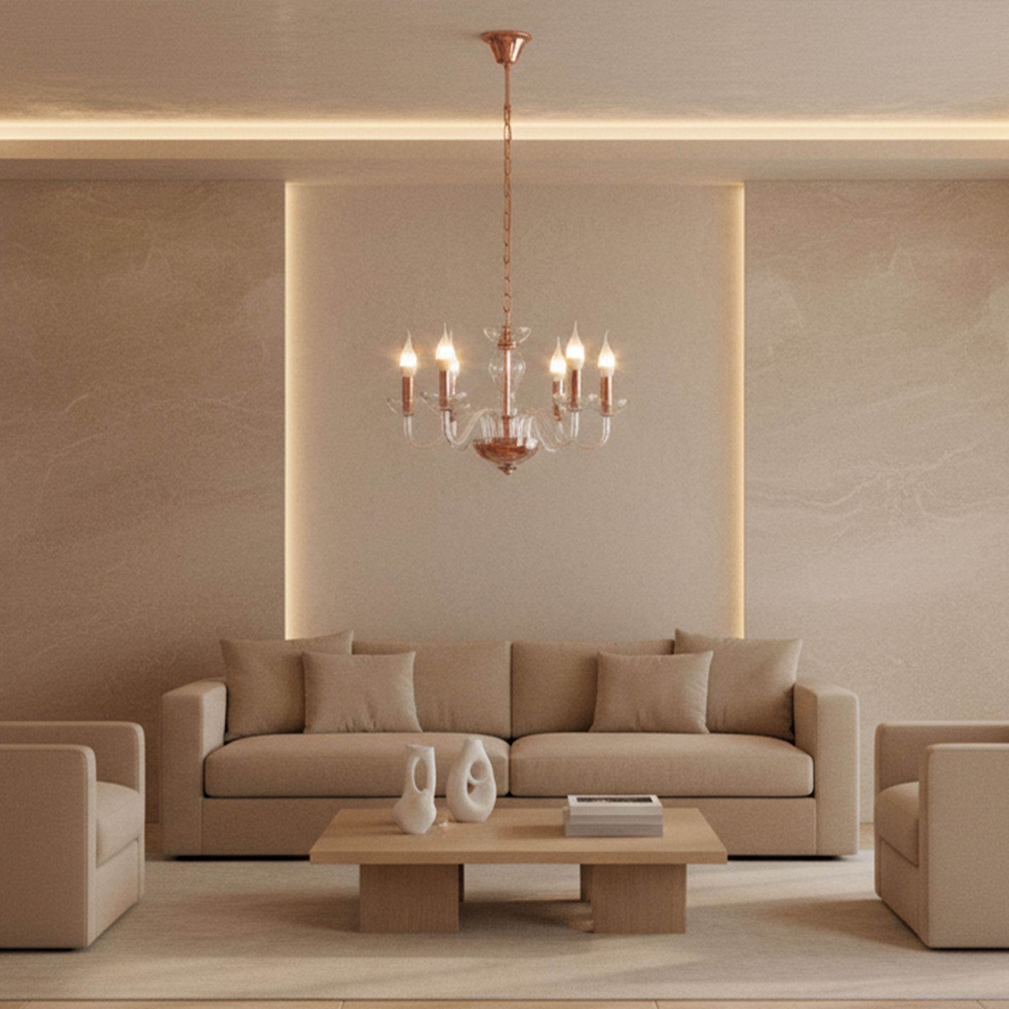 Toolight, stropná lampa na zavesenie 6xE14 APP1081-6CP, ružové zlato, OSW-00681