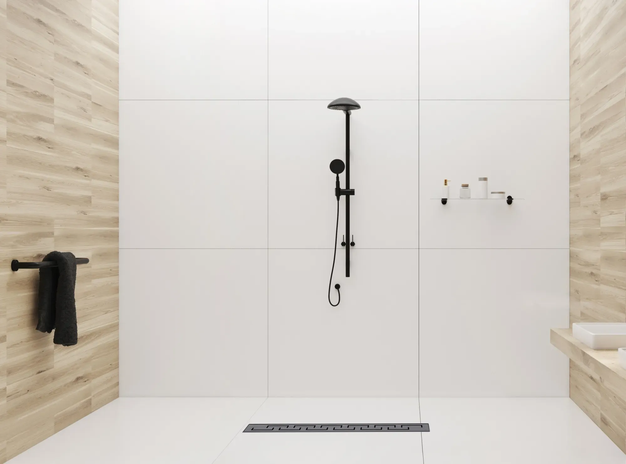 Rea PRO Black Matt, lineárny odtokový žľab 90cm, vzor Greek, čierna matná, REA-G8026