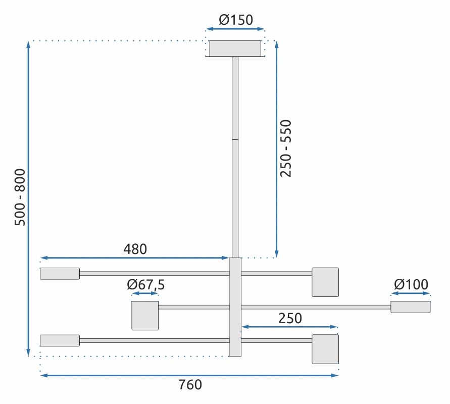 Toolight, LED stropné svietidlo 6x5W APP597-6C, čierna, OSW-08565