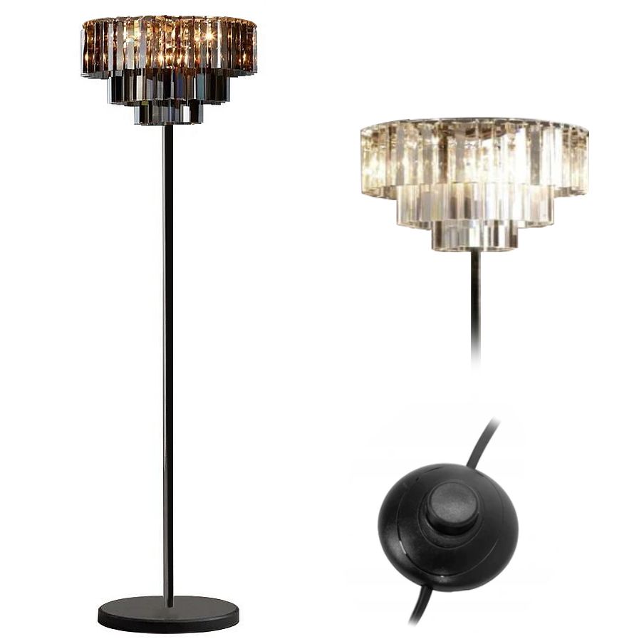 Toolight, podlahová krištáľová lampa 3xE14 APP925-3F, čierna, OSW-01042