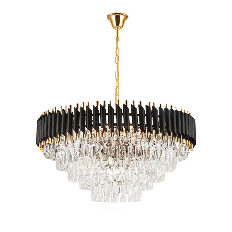 Toolight, stropná závesná krištáľová lampa 9xE14 APP1058-CP, čierna-zlatá, OSW-04400