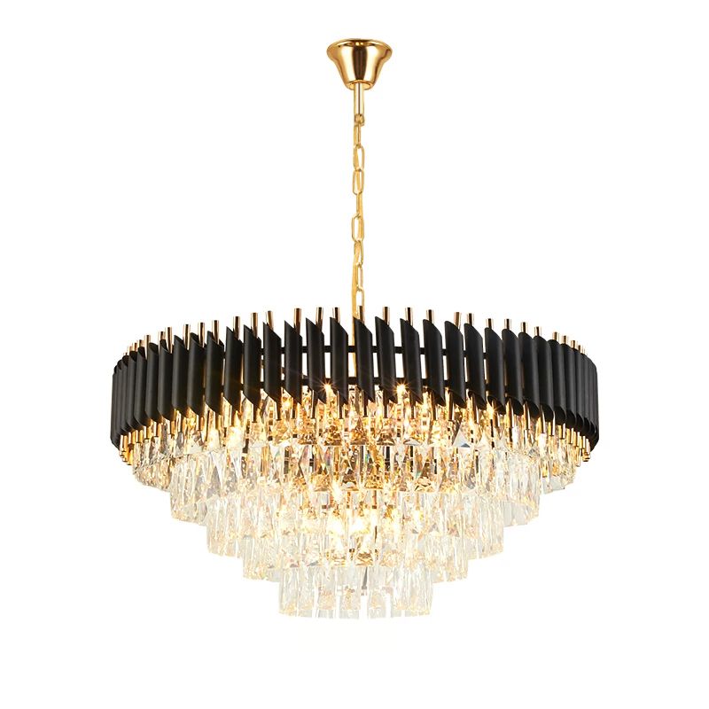 Toolight, stropná závesná krištáľová lampa 9xE14 APP1058-CP, čierna-zlatá, OSW-04400