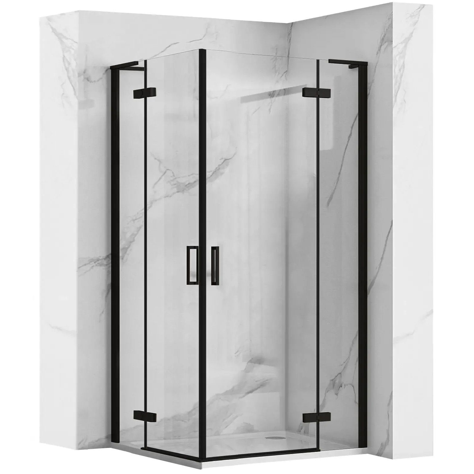 Rea Hugo Double, 2-krídlový sprchovací kút 80 (dvere) x 80 (dvere) x 200 cm, 6mm číre sklo, čierny profil, REA-K6600
