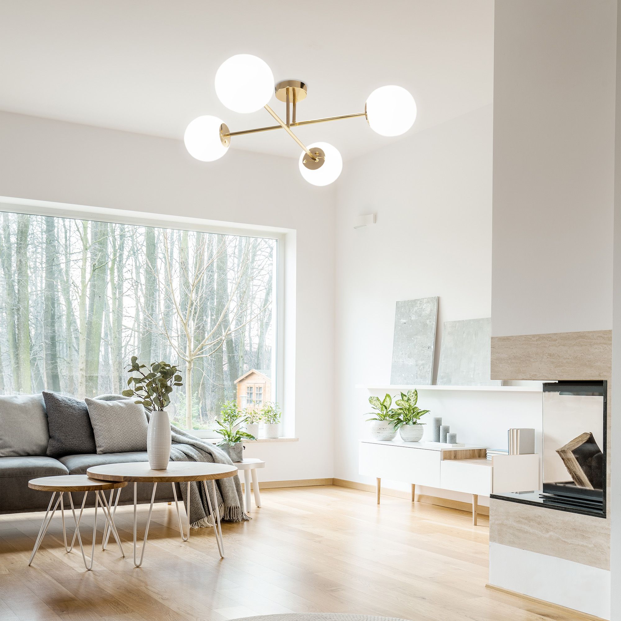 Tutumi, stropná lampa sklenené gule 4xE27 APP1248-4CP, zlatá lesklá, OSW-14037