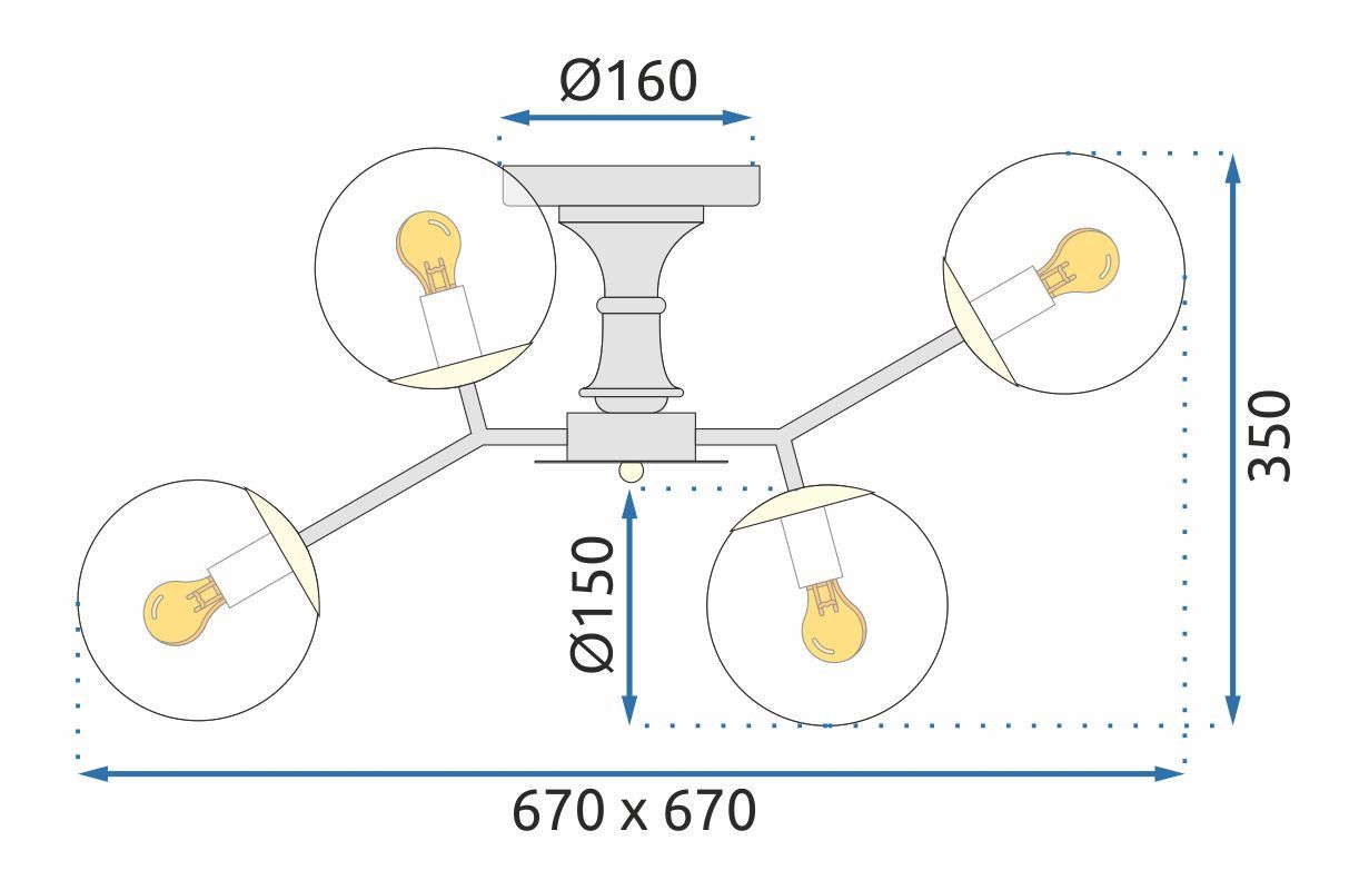 Toolight, stropné svietidlo 6xE27 APP1134-6C, čierna-zlatá, OSW-40107