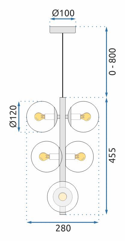 Toolight, závesné svietidlo Modern 6xG9 APP1163-6CP, čierna matná, OSW-04692