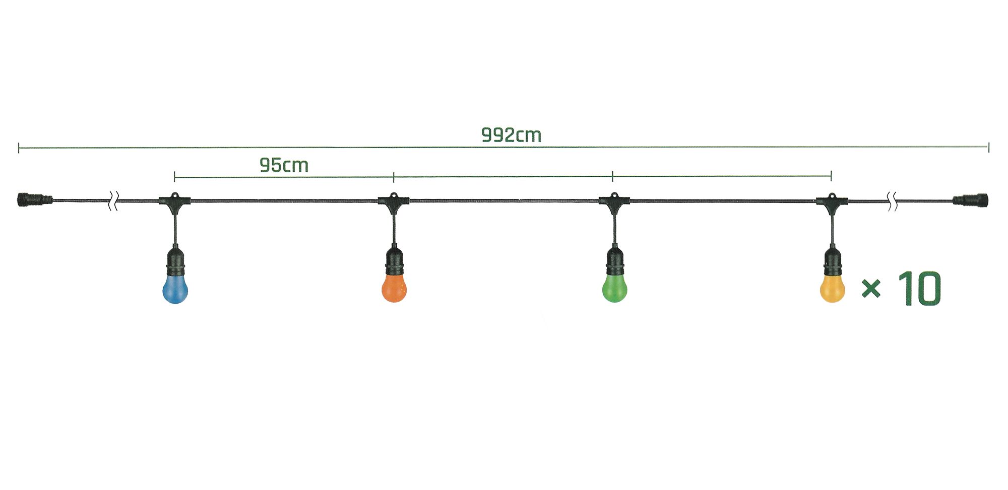 Spectrum, záhradná závesná girlanda 10m 10xE27 WOJ+14342, čierna, OSW-5795A