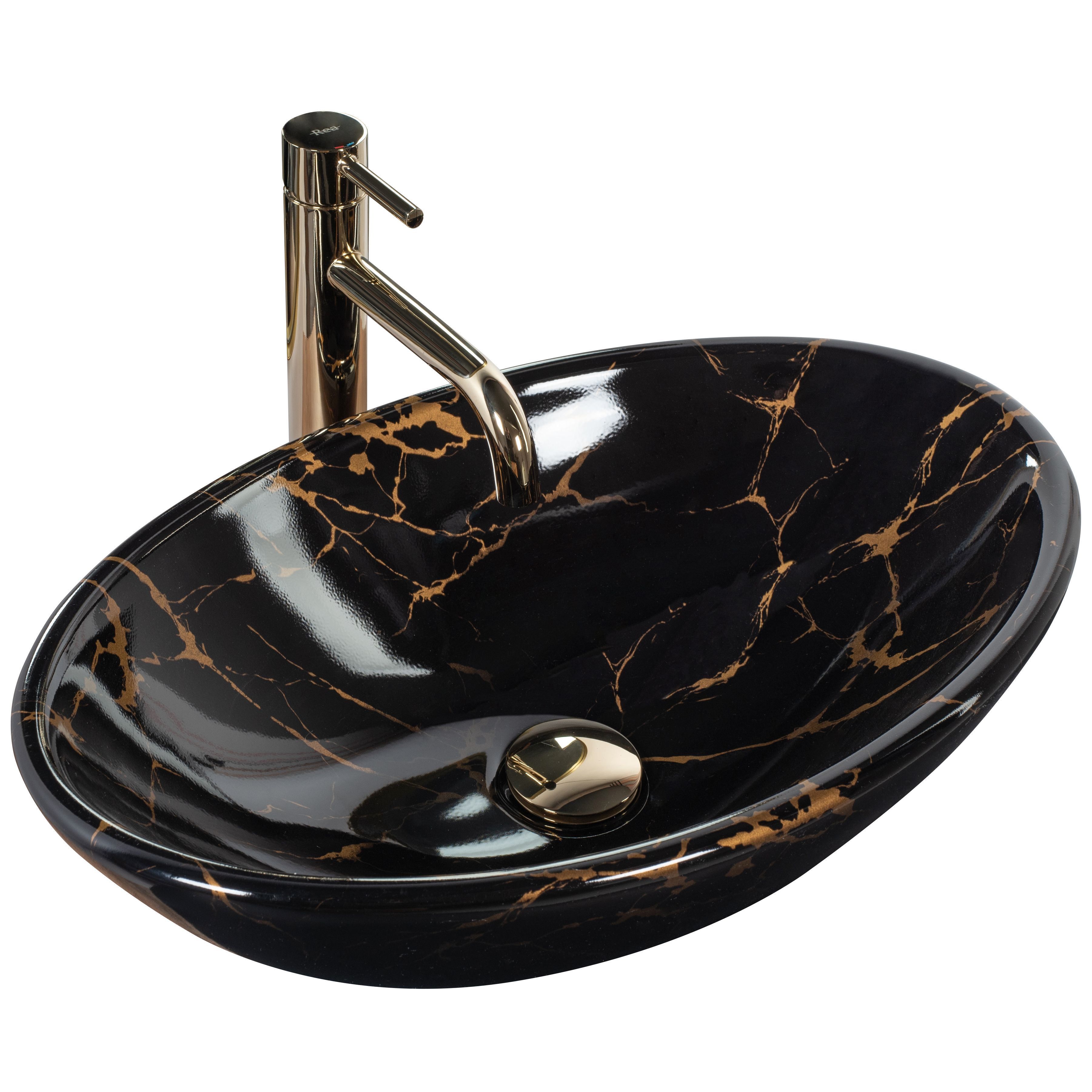 Rea Pamela Black Marble Shiny, umývadlo na dosku 530x330x150 mm, čierna lesklá-vzor black marble, REA-U5067