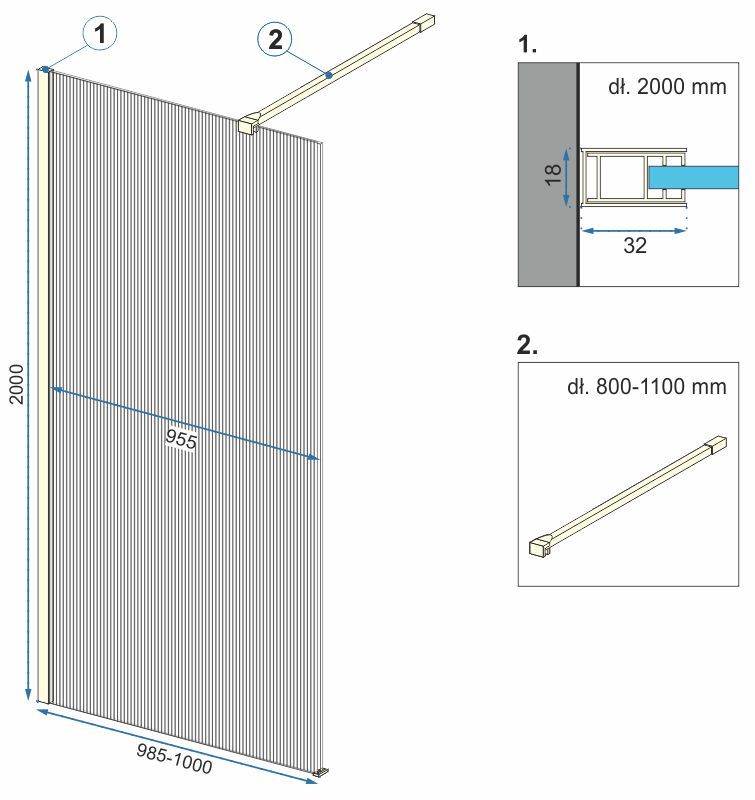 Rea Aero Intimo, sprchová zástena 100x200 cm, 8mm číre sklo, zlatá matná profil, REA-K4126