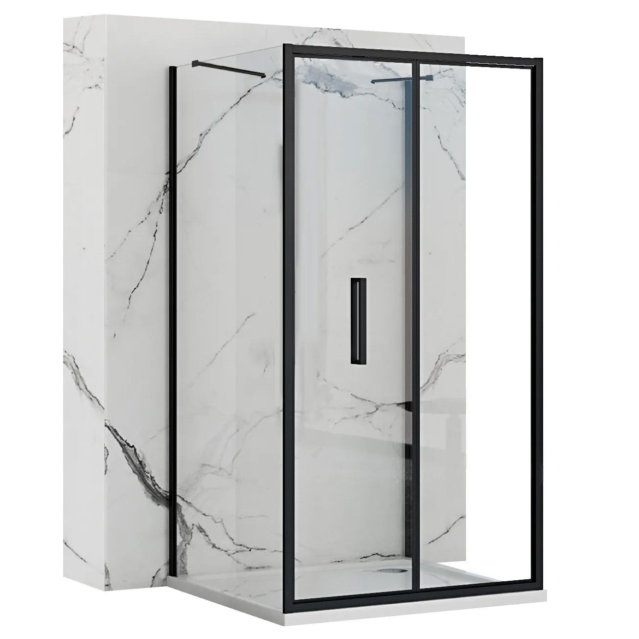 Rea Rapid Fold, 3-stenný sprchovací kút so skladacími dverami 80 (dvere) x 90 (stena) x 195 cm, 6/4mm číre sklo, čierny profil, KPL-09911