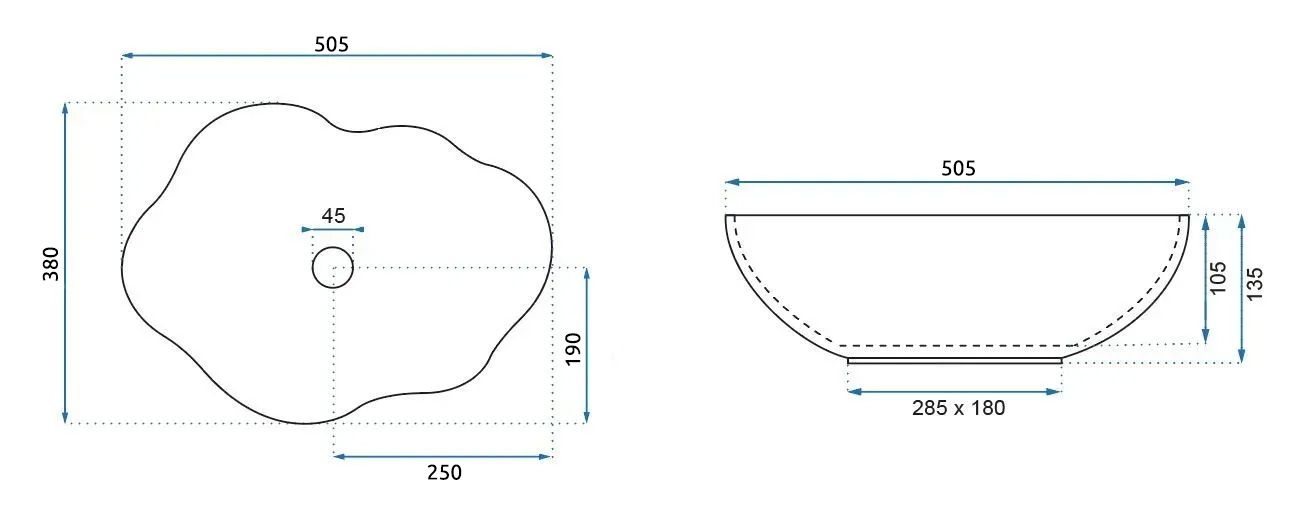 Rea Pearl Akkoya, umývadlo na dosku 505x380x135 mm, viacfarebné, REA-U3309
