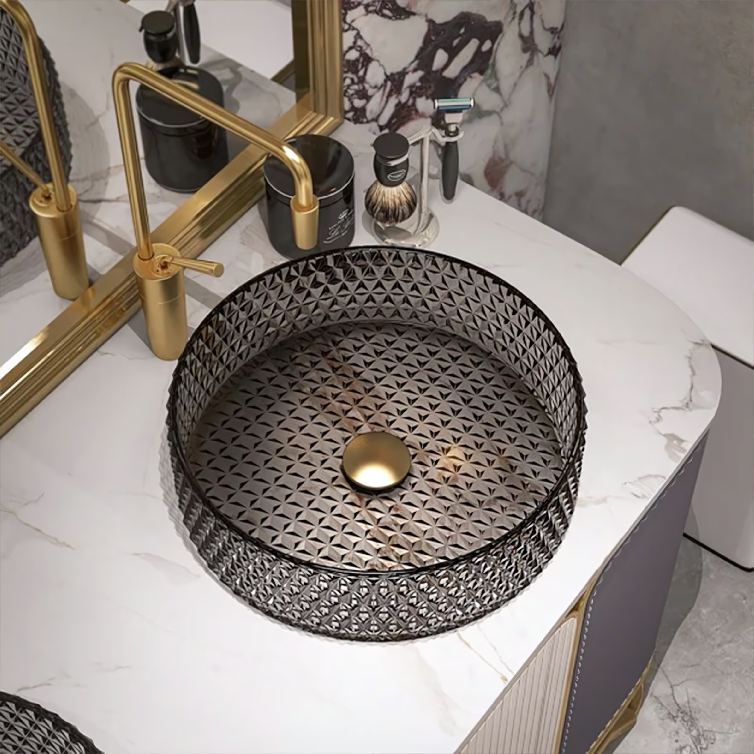 Rea Cristal, sklenené umývadlo na dosku 390x390x95 mm, dymové sklo-nikel brúsený, REA-U8880
