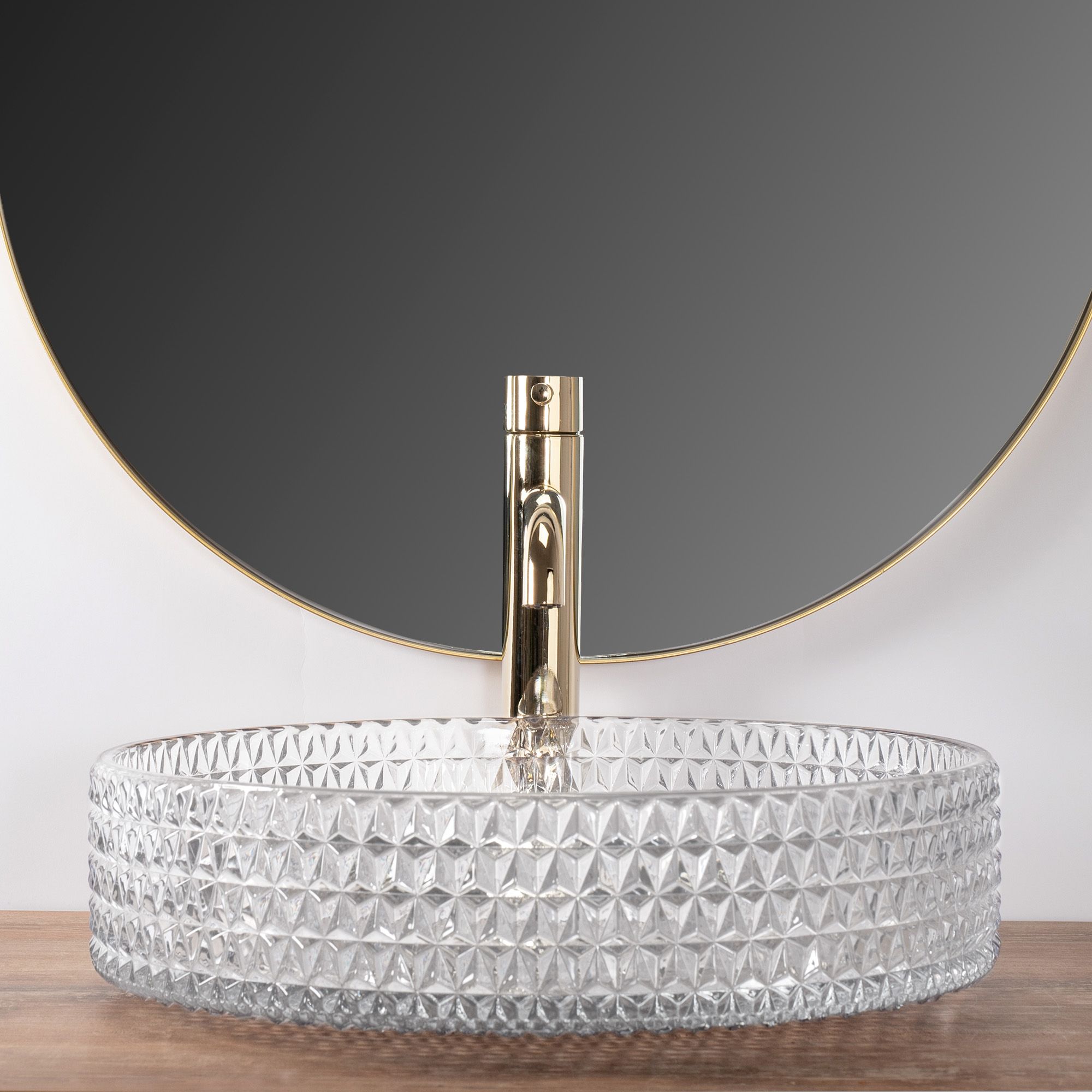 Rea Cristal, sklenené umývadlo na dosku 390x390x95 mm, číra-zlatá matná, REA-U8881
