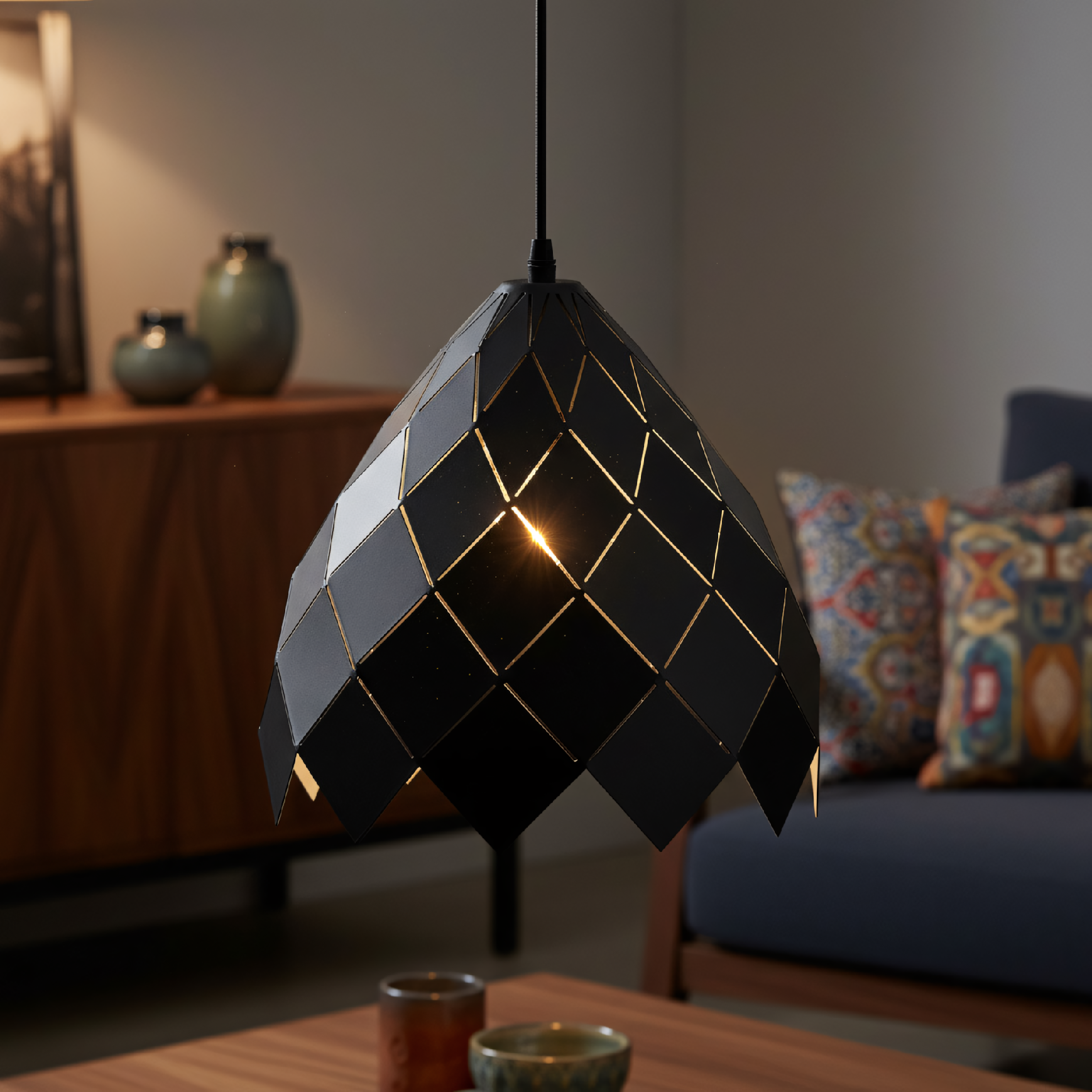 Toolight, závesná kovová stropná lampa 1xE27 APP338-1CP, čierna, OSW-05019