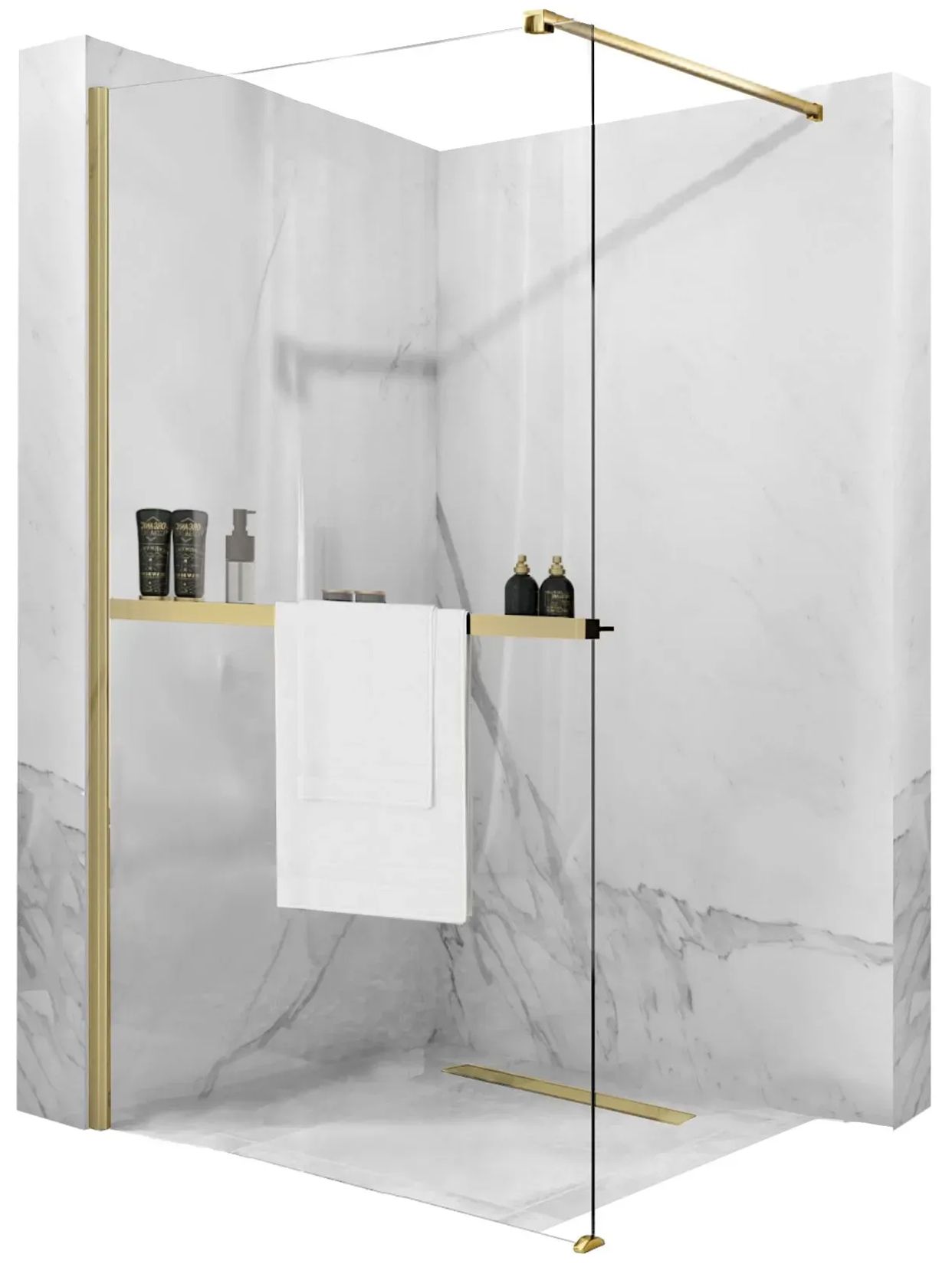 Rea Evo, závesná polica pre sprchové zásteny typu Walk-in max. šírka 120 cm, zlatá matná, REA-46000