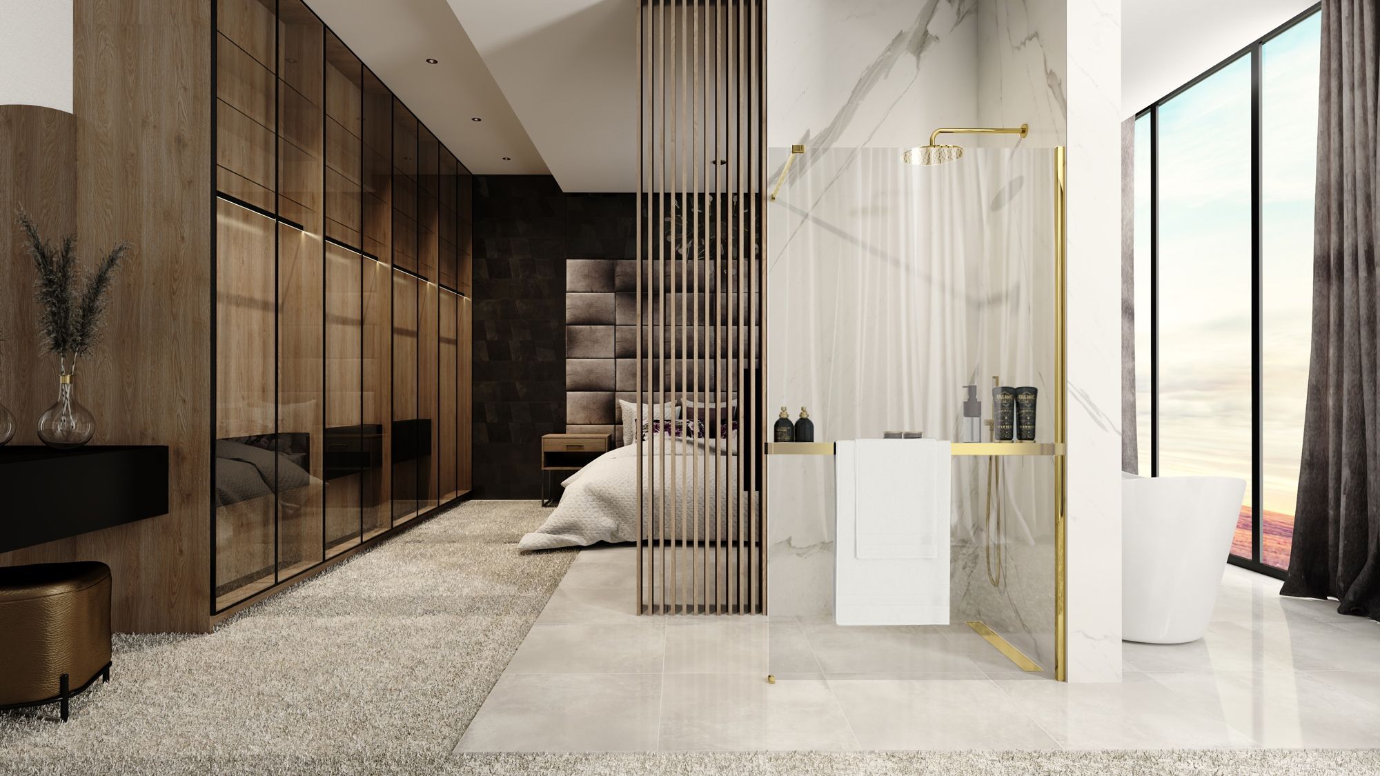 Rea Evo, závesná polica pre sprchové zásteny typu Walk-in max. šírka 120 cm, zlatá matná, REA-46000