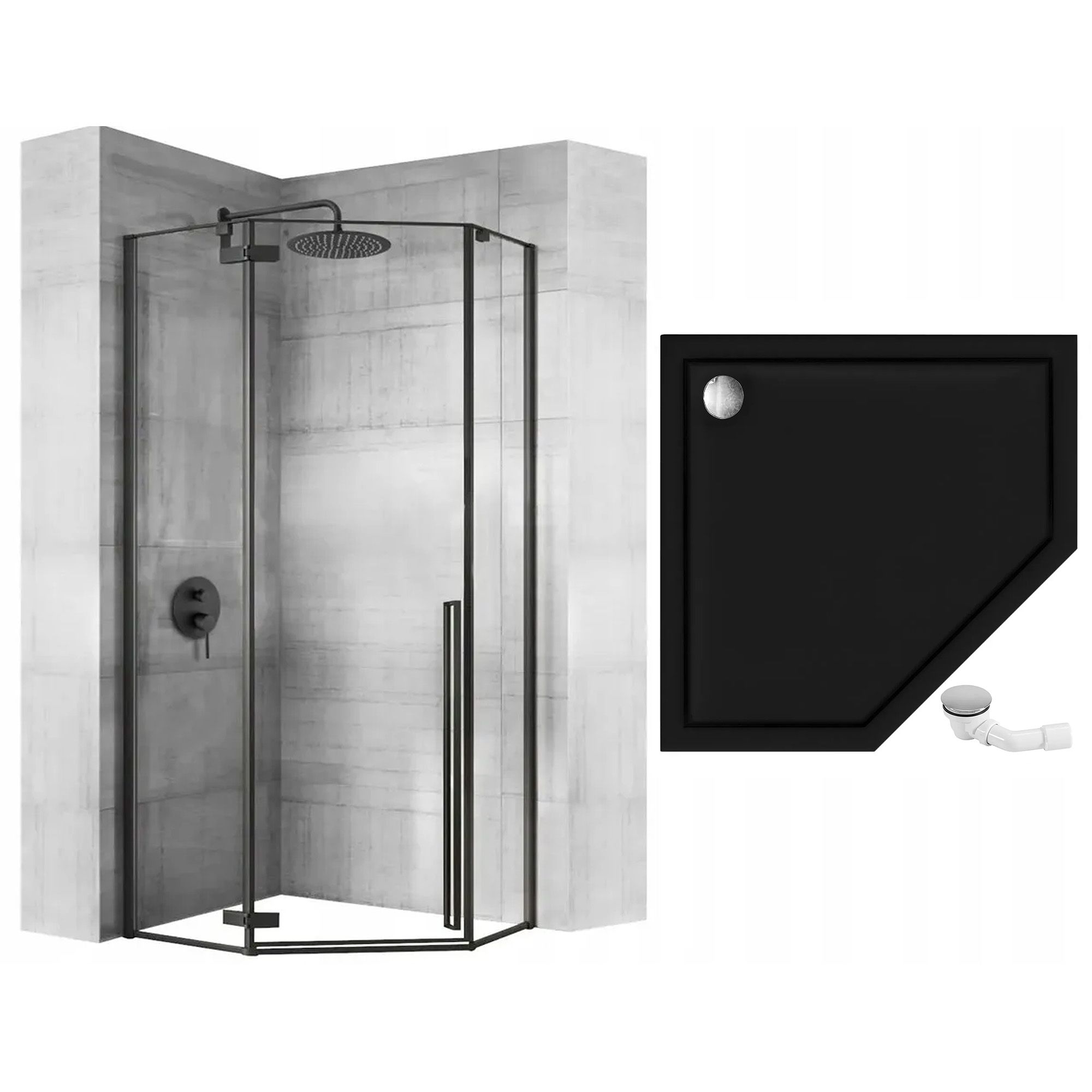 Rea Diamond, sprchovací kút 90x90x200 cm + čierna sprchová vanička, KPL-15622