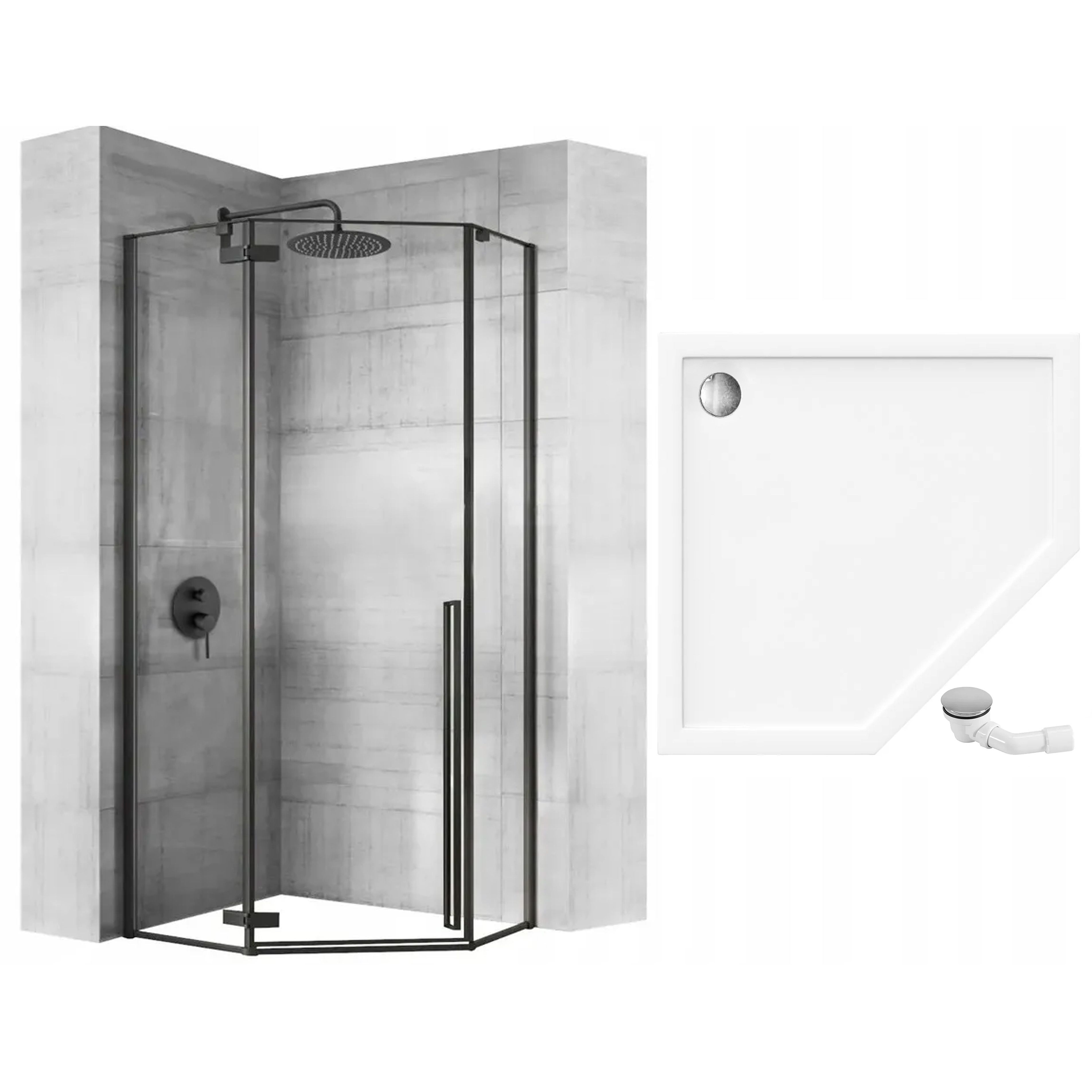 Rea Diamond, sprchovací kút 90x90x200 cm + čierna sprchová vanička, KPL-15622