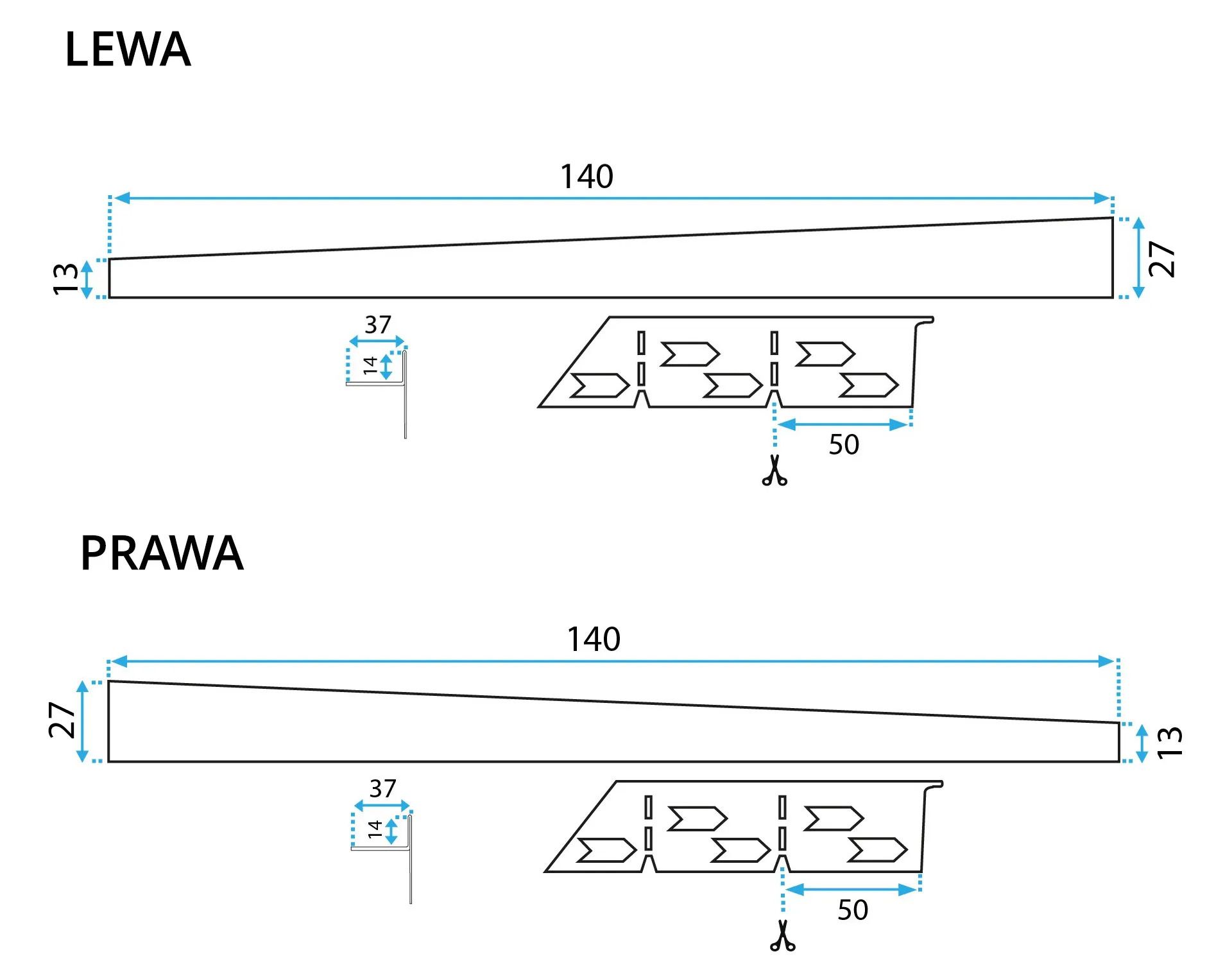 Rea, nerezová spádová lišta, pravá, dĺžka 1400 mm, čierna matná, REA-K3220