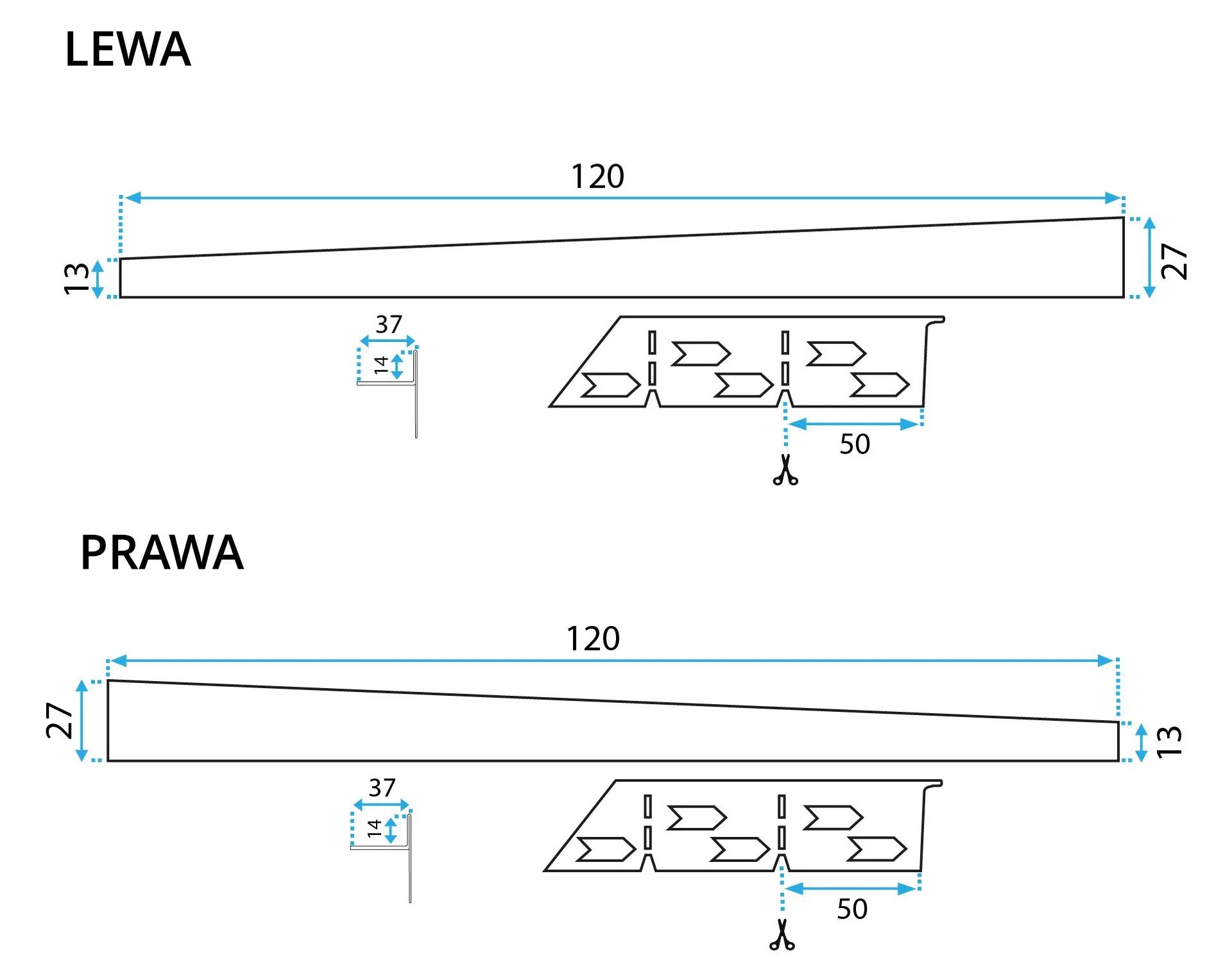 Rea, nerezová spádová lišta, ľavá, dĺžka 1200 mm, zlatá matná, REA-K3216