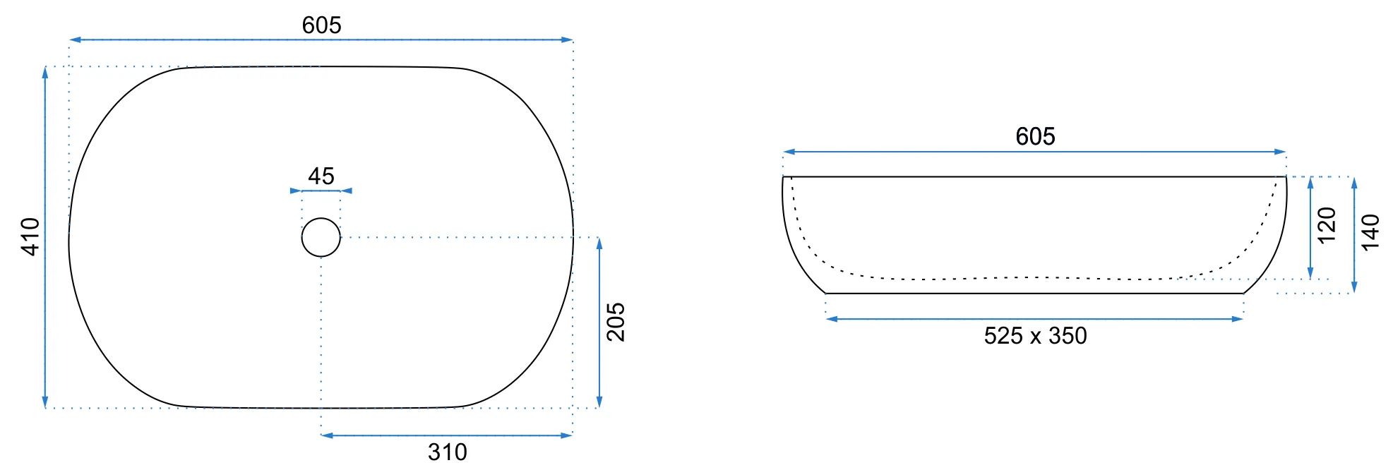 Rea Cleo Aiax, umývadlo na dosku 605x410x120 mm, biela-imitácia kameňa Aiax, REA-U9656