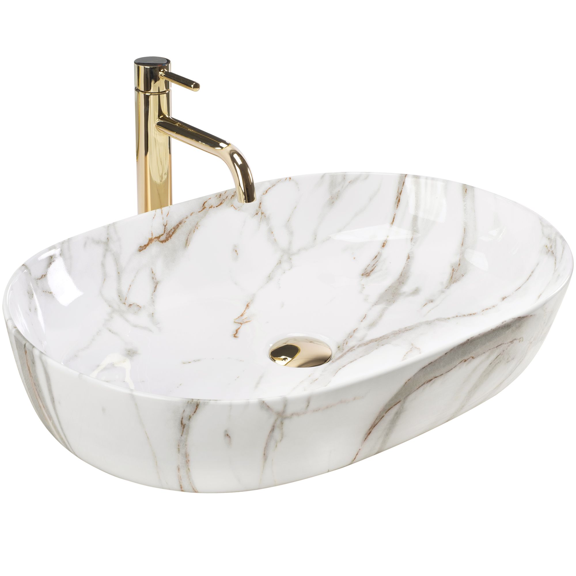 Rea Cleo Aiax, umývadlo na dosku 605x410x120 mm, biela-imitácia kameňa Aiax, REA-U9656