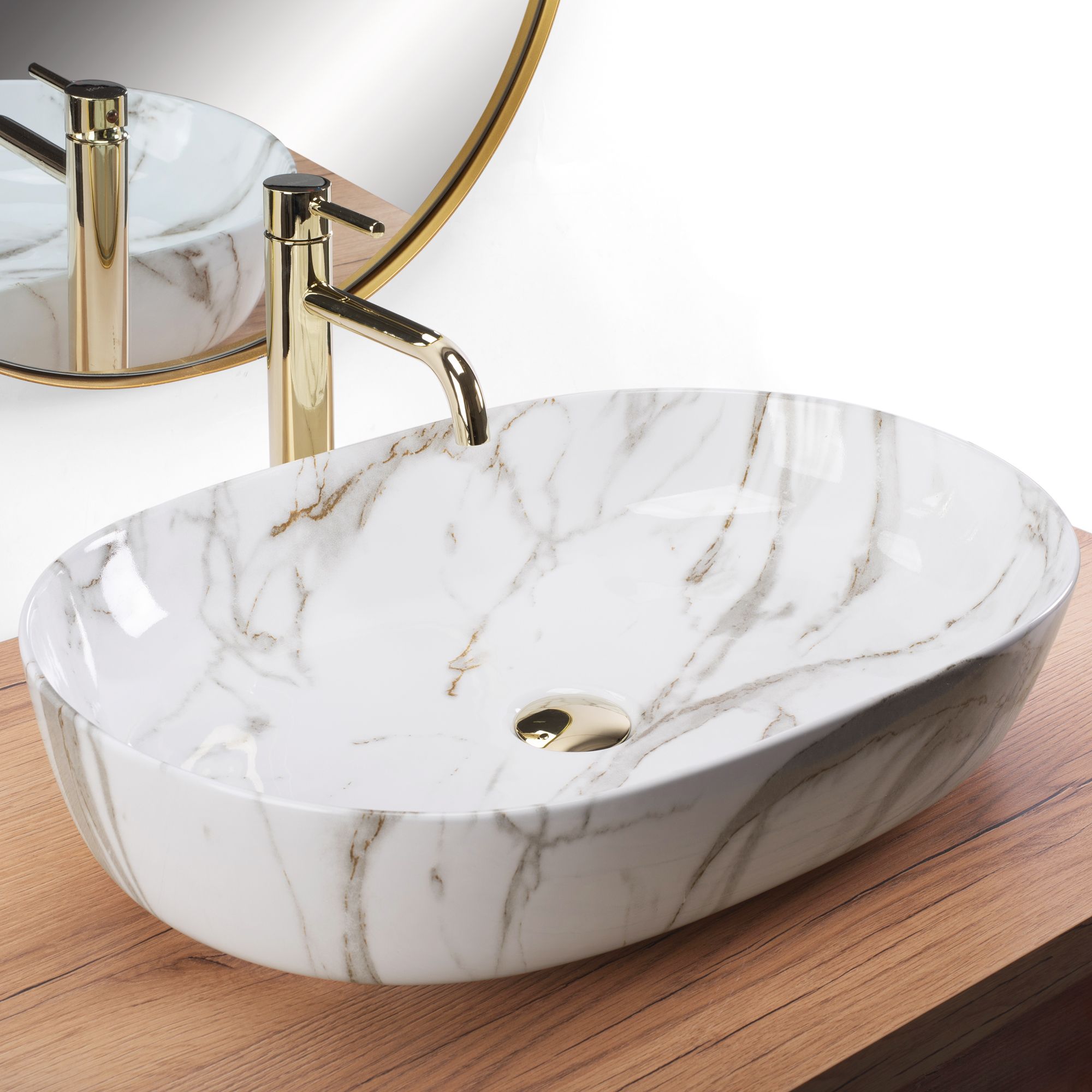 Rea Cleo Aiax, umývadlo na dosku 605x410x120 mm, biela-imitácia kameňa Aiax, REA-U9656