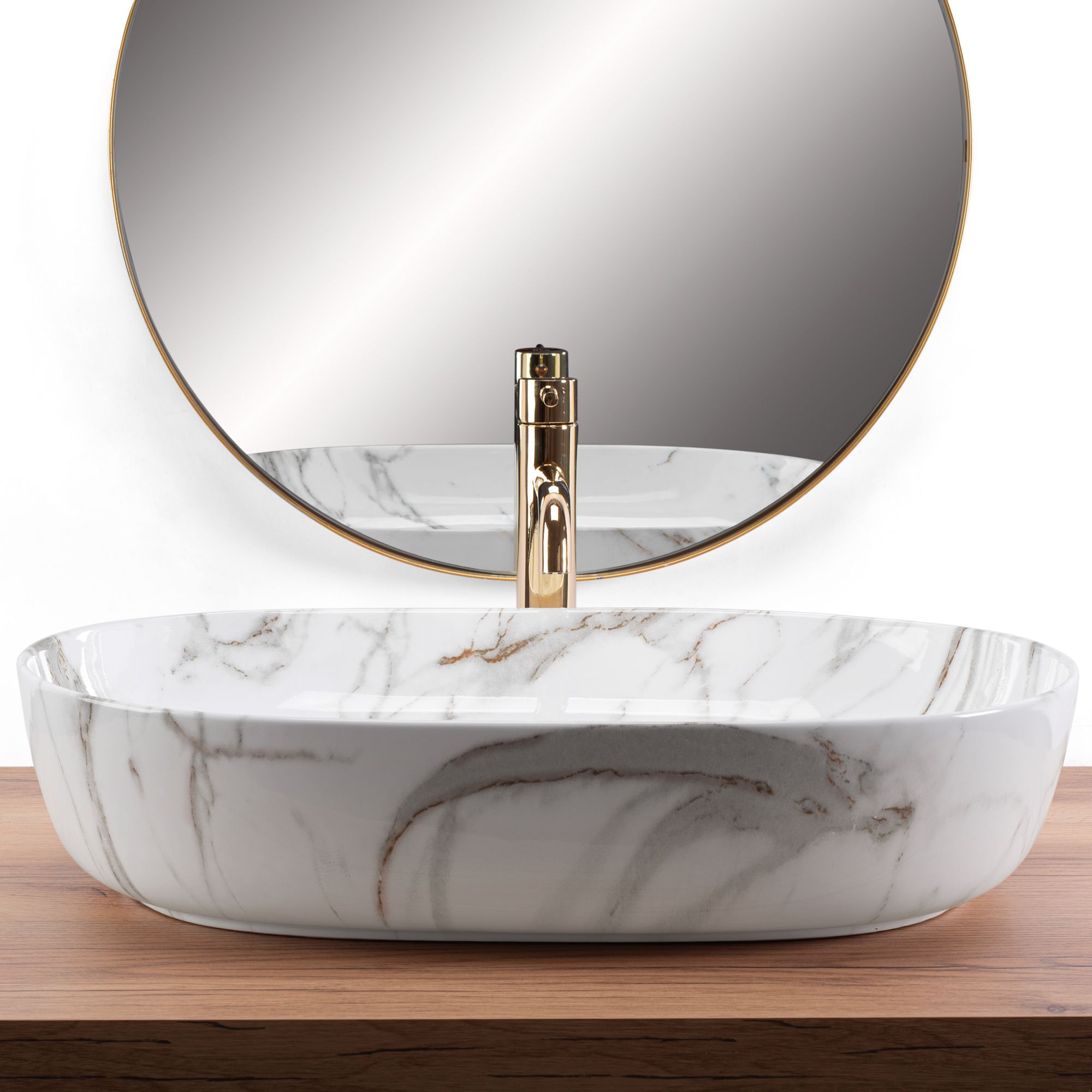 Rea Cleo Aiax, umývadlo na dosku 605x410x120 mm, biela-imitácia kameňa Aiax, REA-U9656