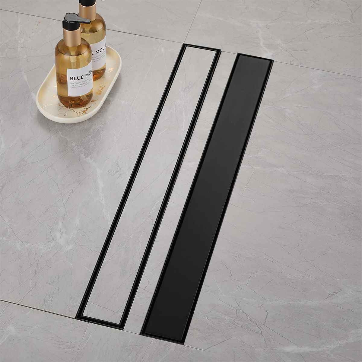 Rea Neox Black Matt, lineárny odtokový žľab 90cm, vzor 2v1, čierna matná, REA-G6603